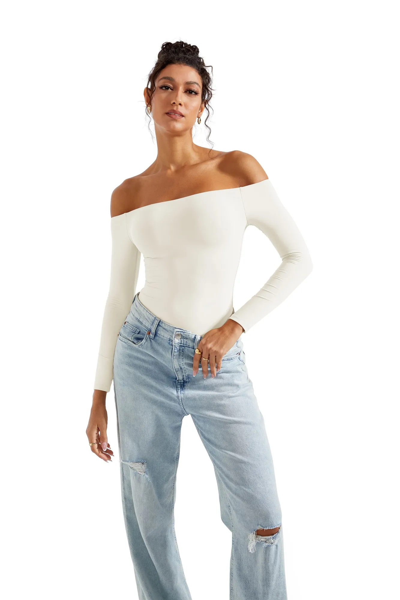 Buttery Soft Off Shoulder Bodysuit - Long Sleeve - Image 15
