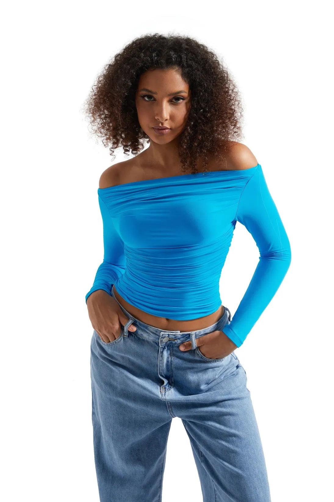 Buttery Soft Ruched Off Shoulder Shirt - Long Sleeve - Image 10