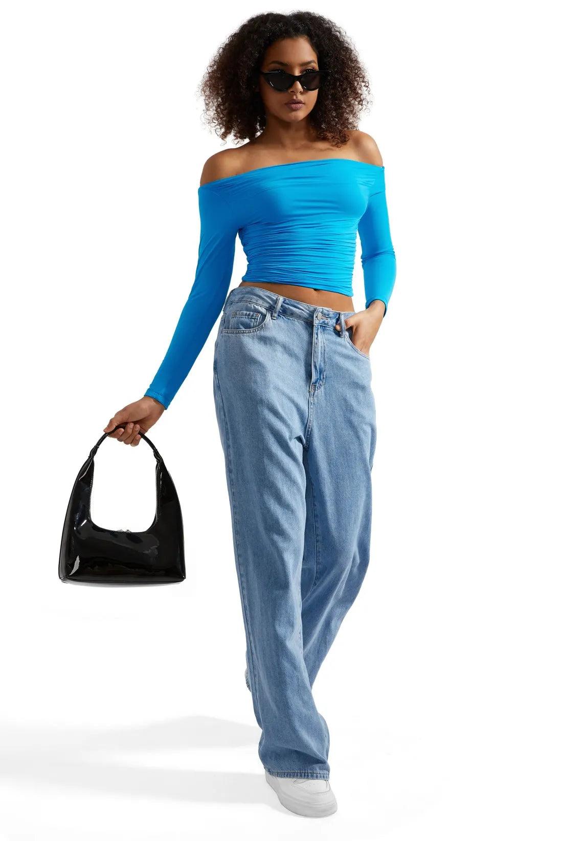 Buttery Soft Ruched Off Shoulder Shirt - Long Sleeve - Image 11