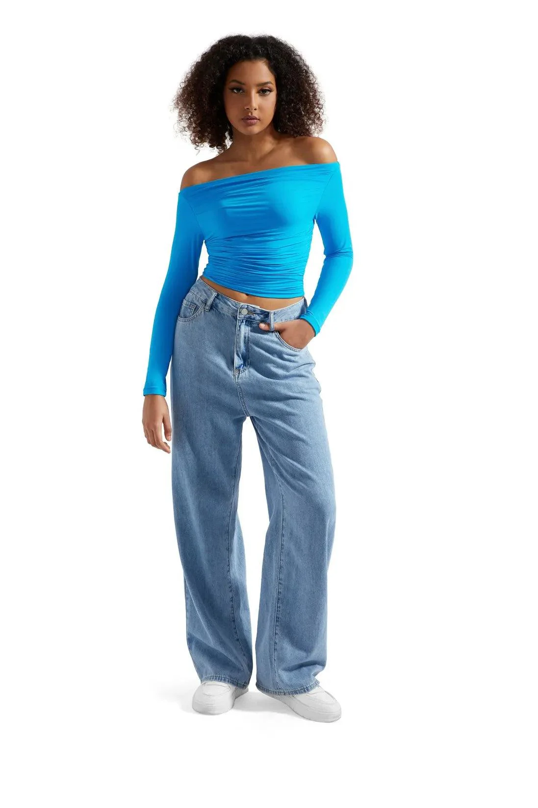 Buttery Soft Ruched Off Shoulder Shirt - Long Sleeve - Image 12