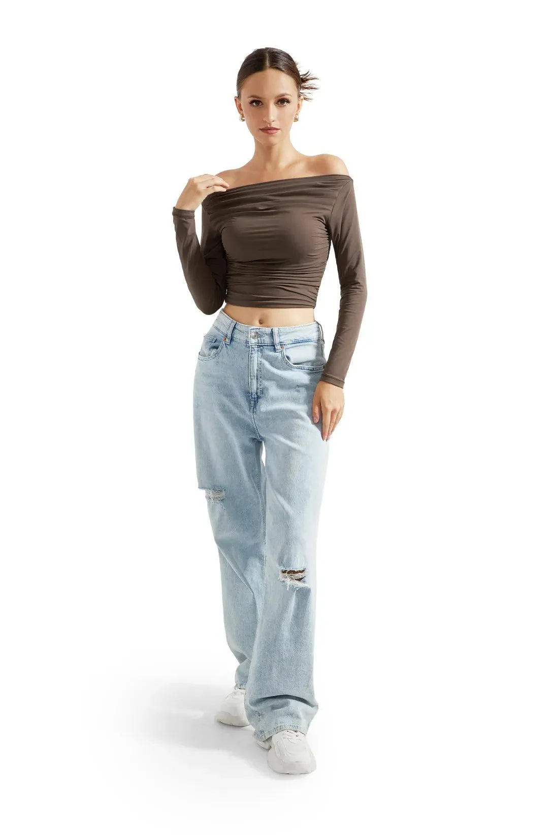 Buttery Soft Ruched Off Shoulder Shirt - Long Sleeve - Image 19