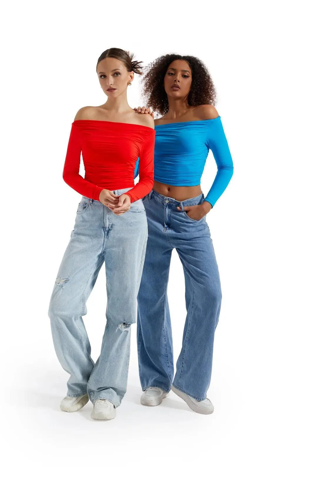 Buttery Soft Ruched Off Shoulder Shirt - Long Sleeve - Image 22