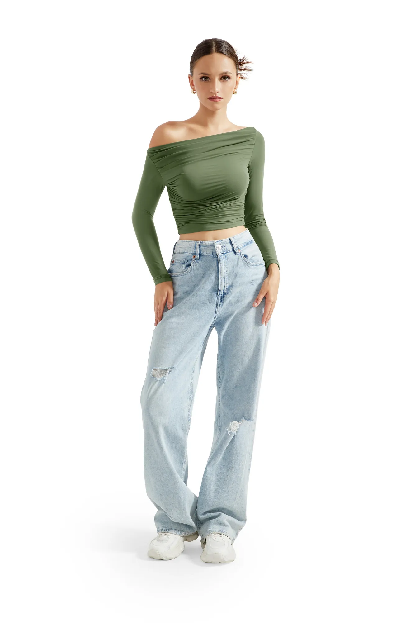 Buttery Soft Ruched Off Shoulder Shirt - Long Sleeve - Image 53