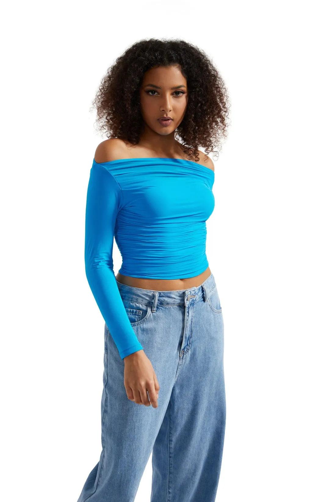 Buttery Soft Ruched Off Shoulder Shirt - Long Sleeve - Image 6