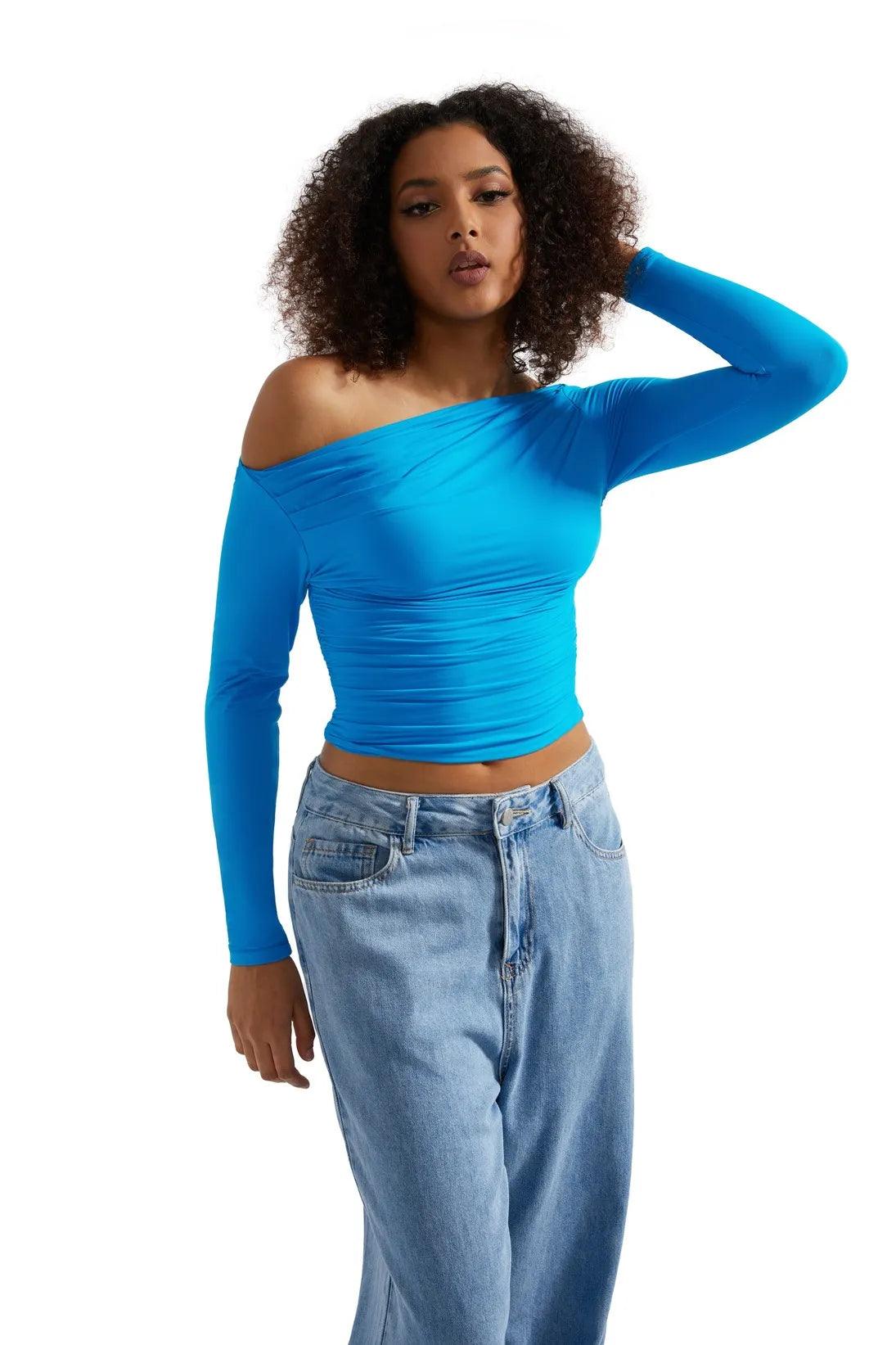 Buttery Soft Ruched Off Shoulder Shirt - Long Sleeve - Image 9