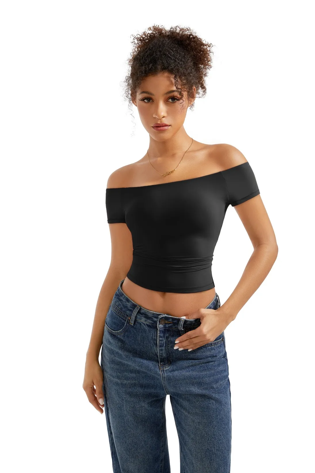 Buttery Soft Off Shoulder Shirt - Short Sleeve - Image 13