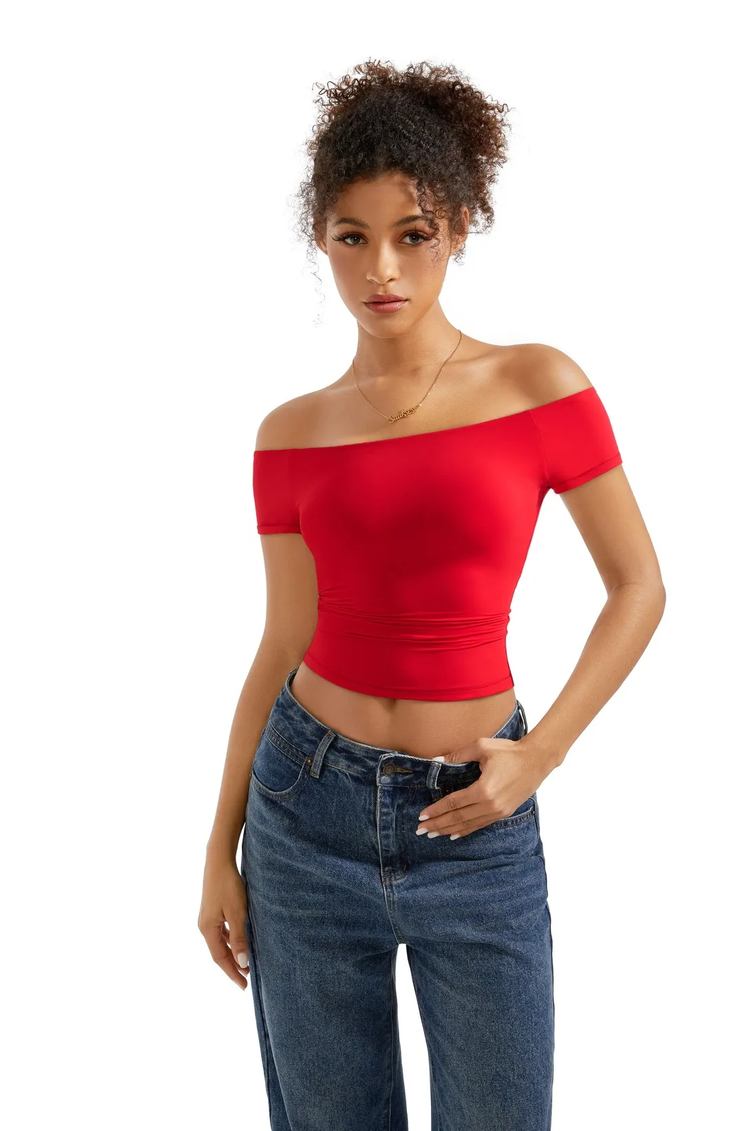 Buttery Soft Off Shoulder Shirt - Short Sleeve - Image 46