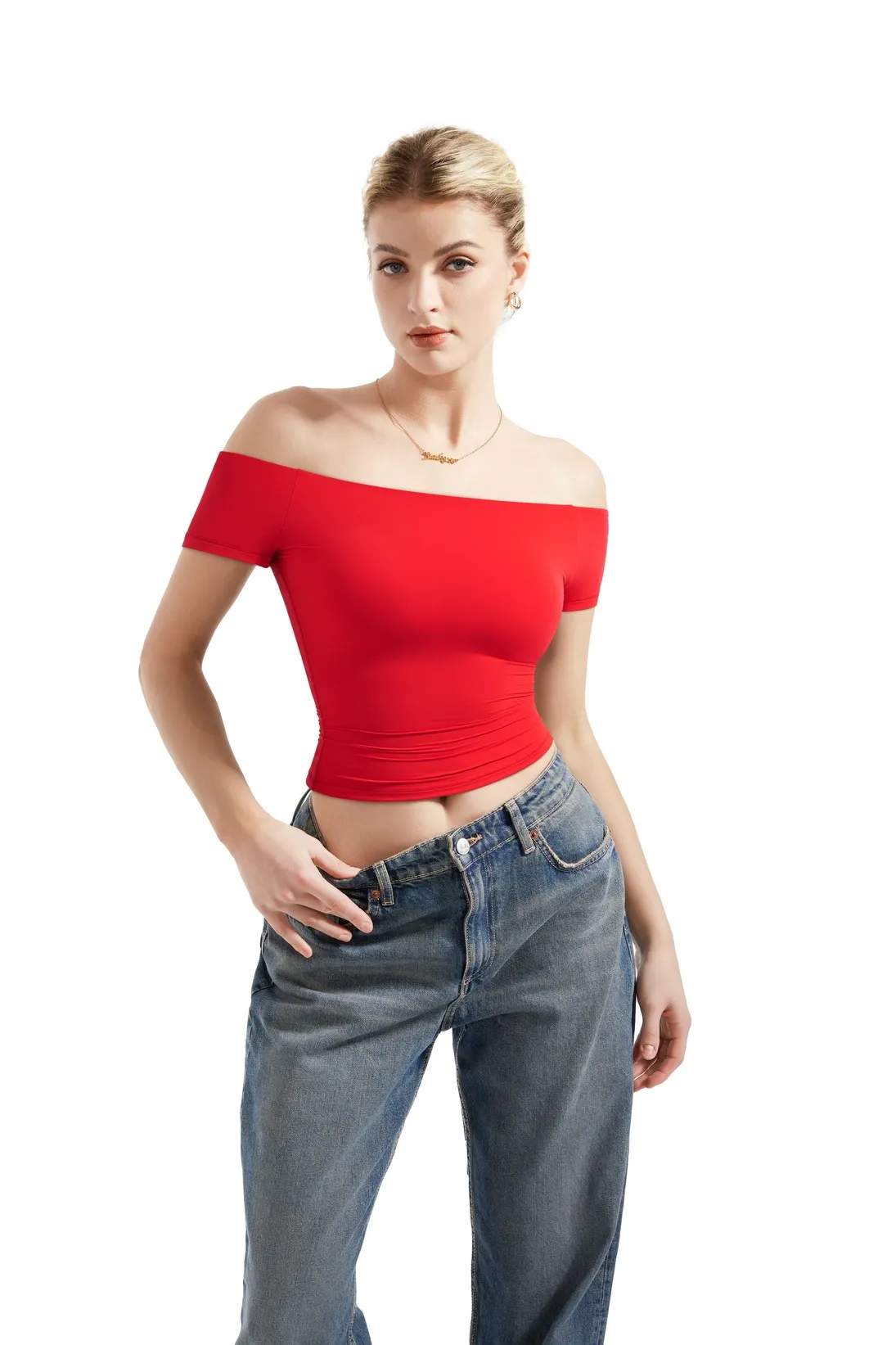 Buttery Soft Off Shoulder Shirt - Short Sleeve - Image 50