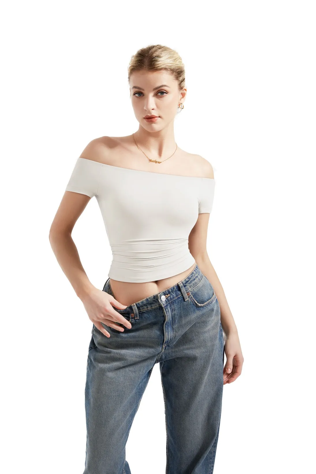 Buttery Soft Off Shoulder Shirt - Short Sleeve - Image 56
