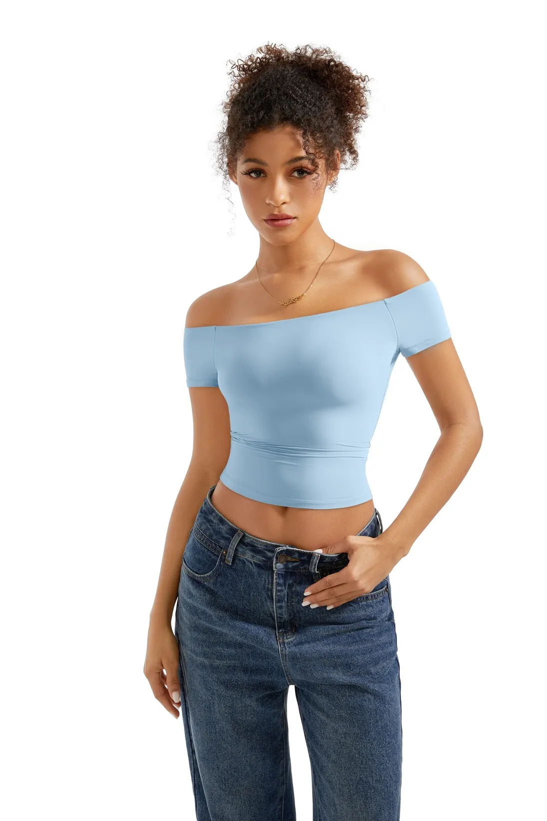 Buttery Soft Off Shoulder Shirt - Short Sleeve - Image 7