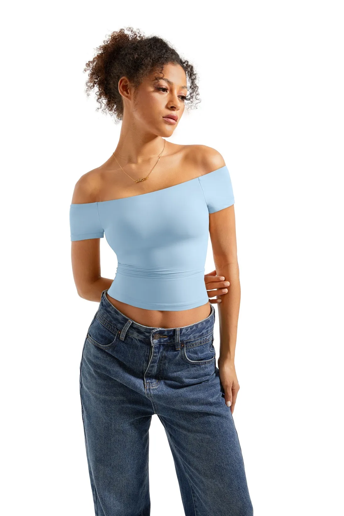 Buttery Soft Off Shoulder Shirt - Short Sleeve - Image 9