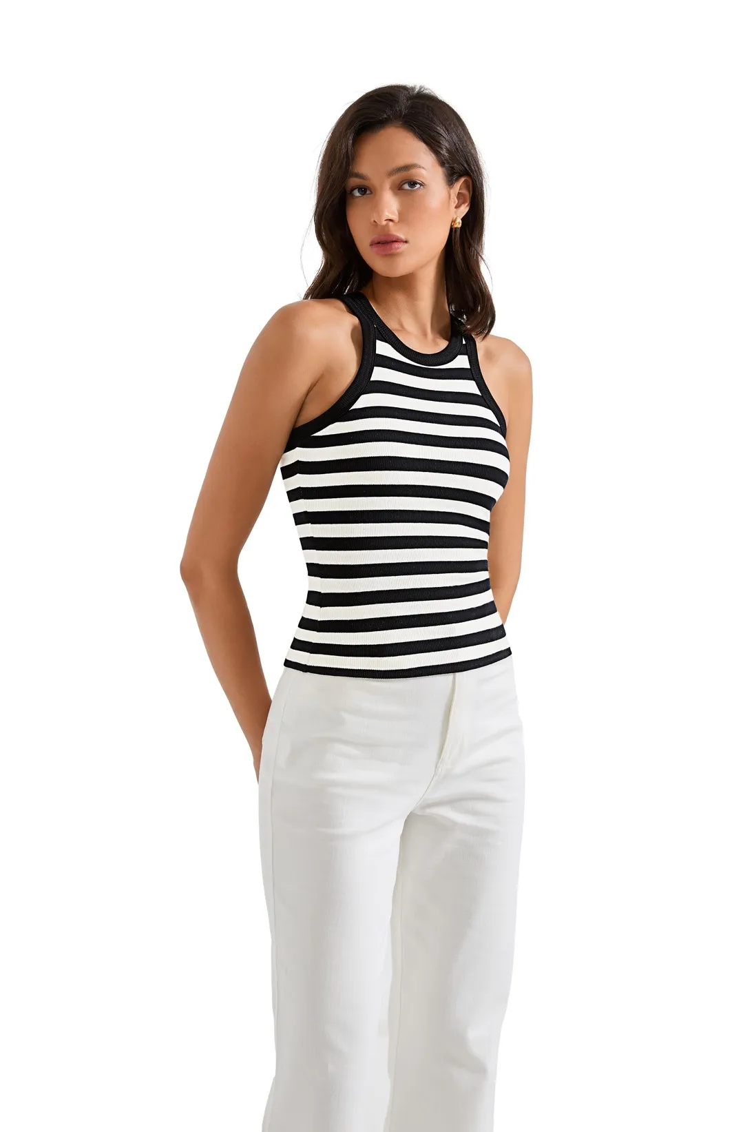 Cotton Ribbed Crew Neck Tank Top - Image 12