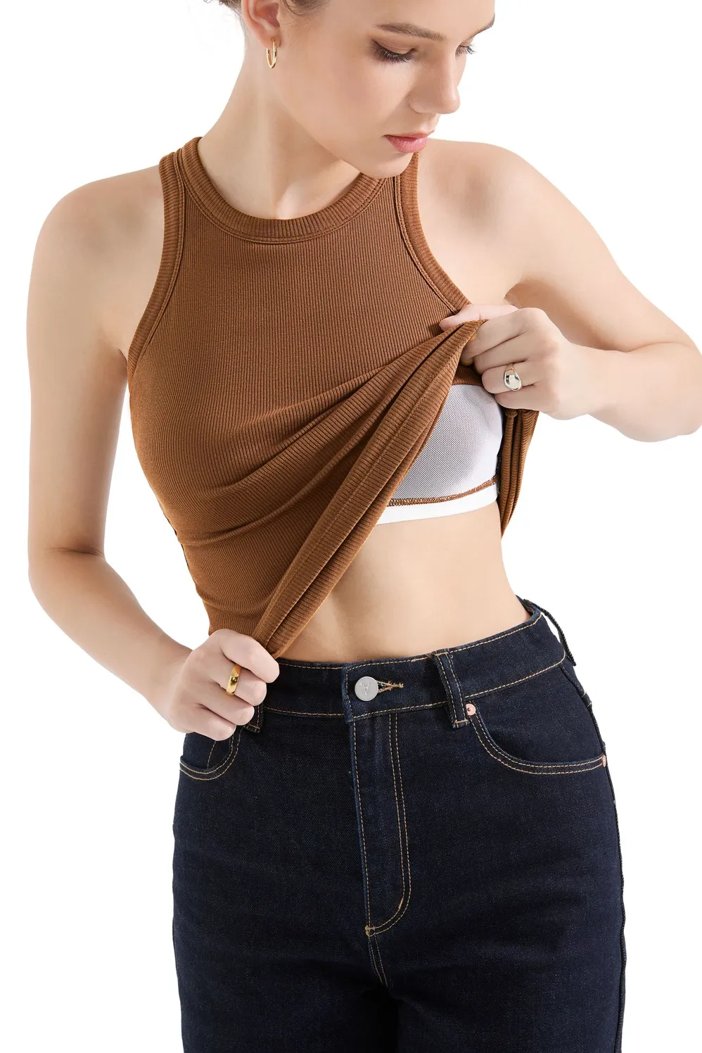 Cotton Ribbed Crew Neck Tank Top - Image 18