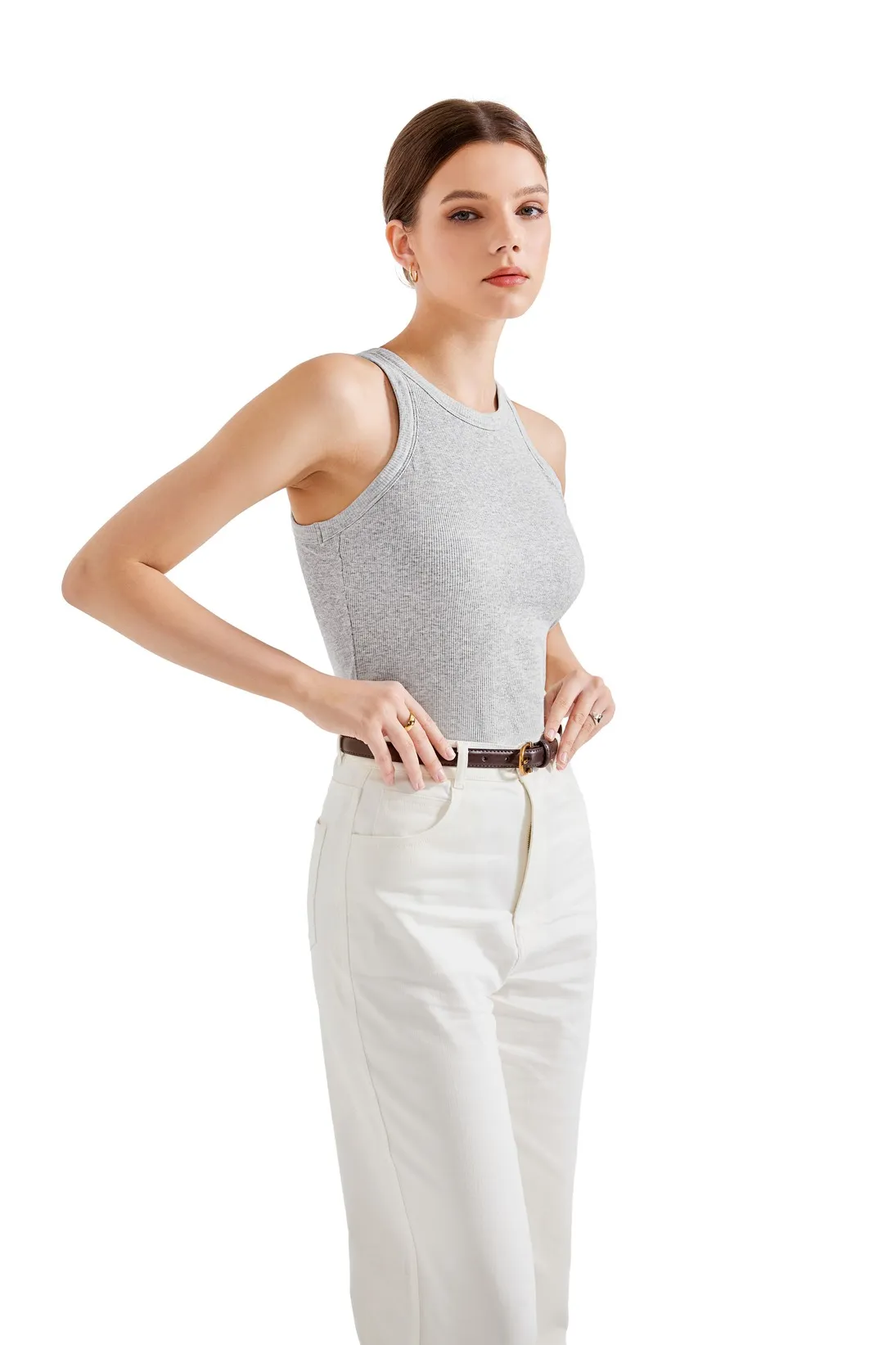 Cotton Ribbed Crew Neck Tank Top - Image 21