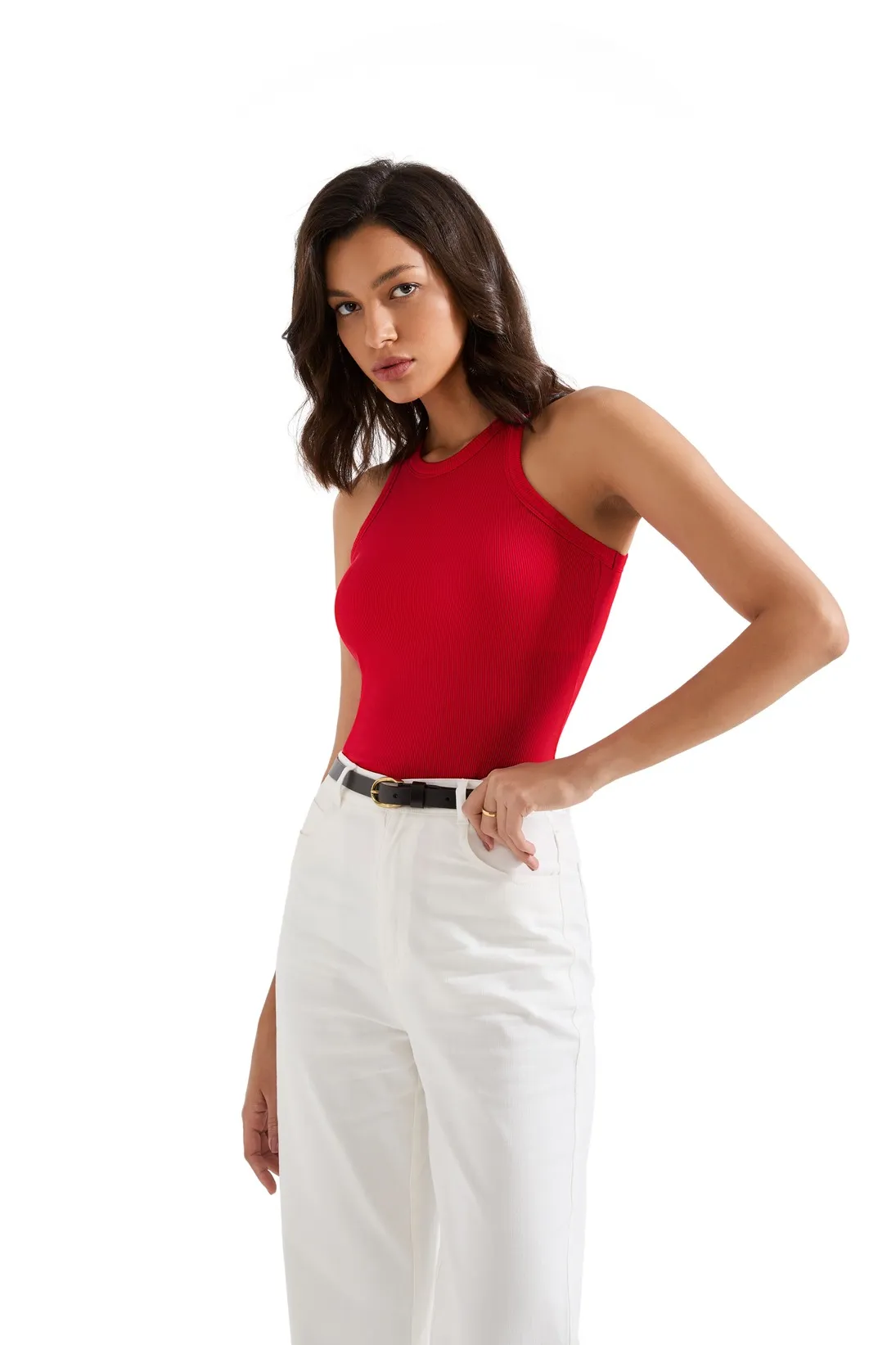 Cotton Ribbed Crew Neck Tank Top - Image 27