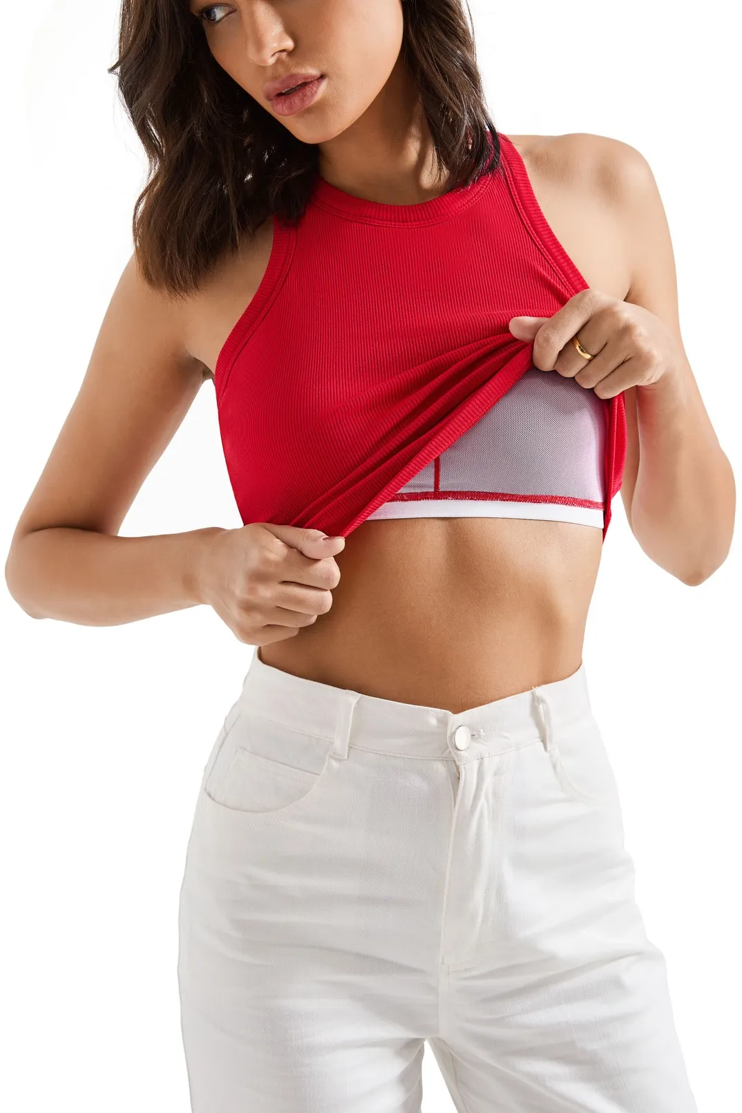 Cotton Ribbed Crew Neck Tank Top - Image 30