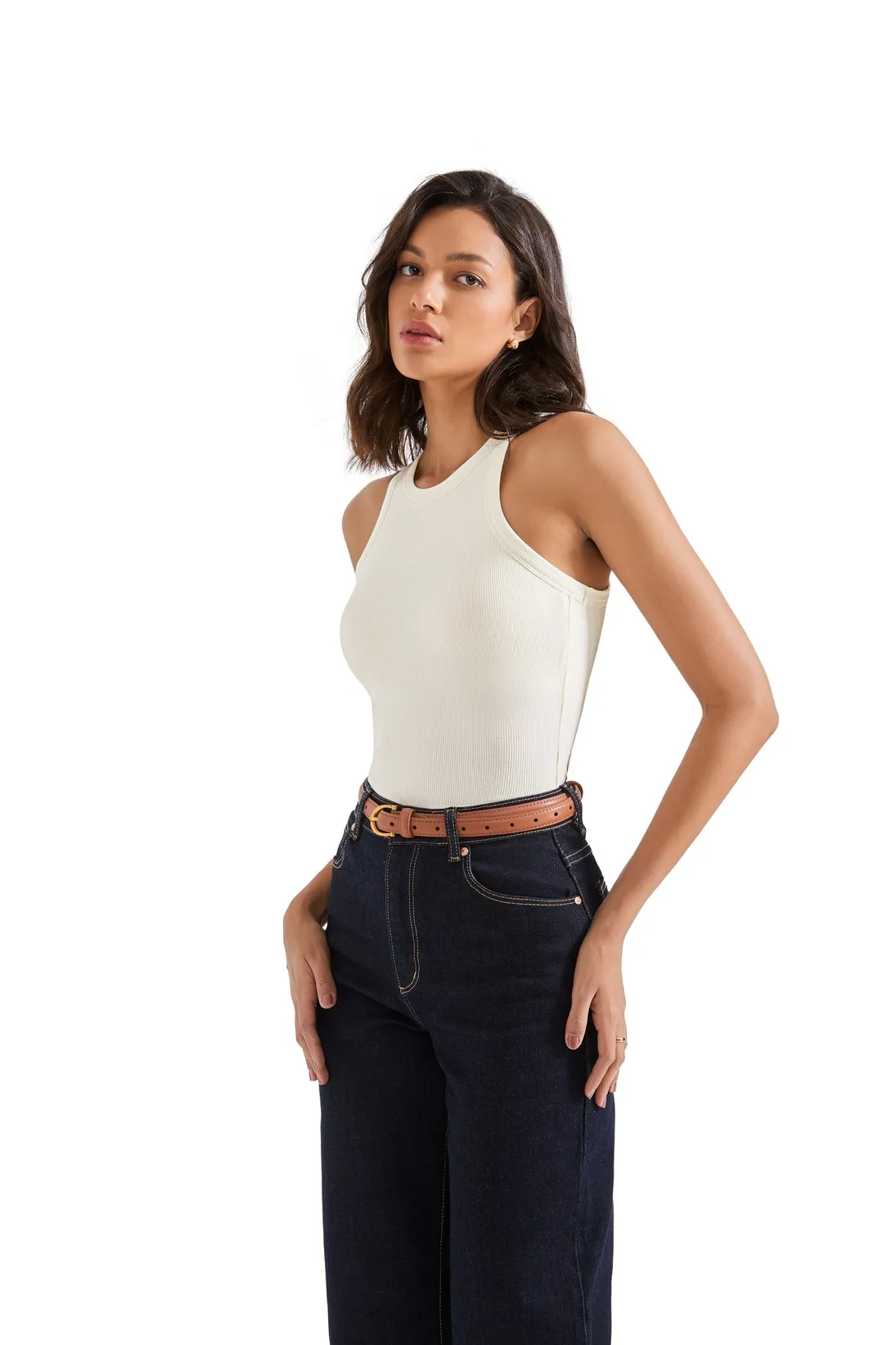 Cotton Ribbed Crew Neck Tank Top - Image 33