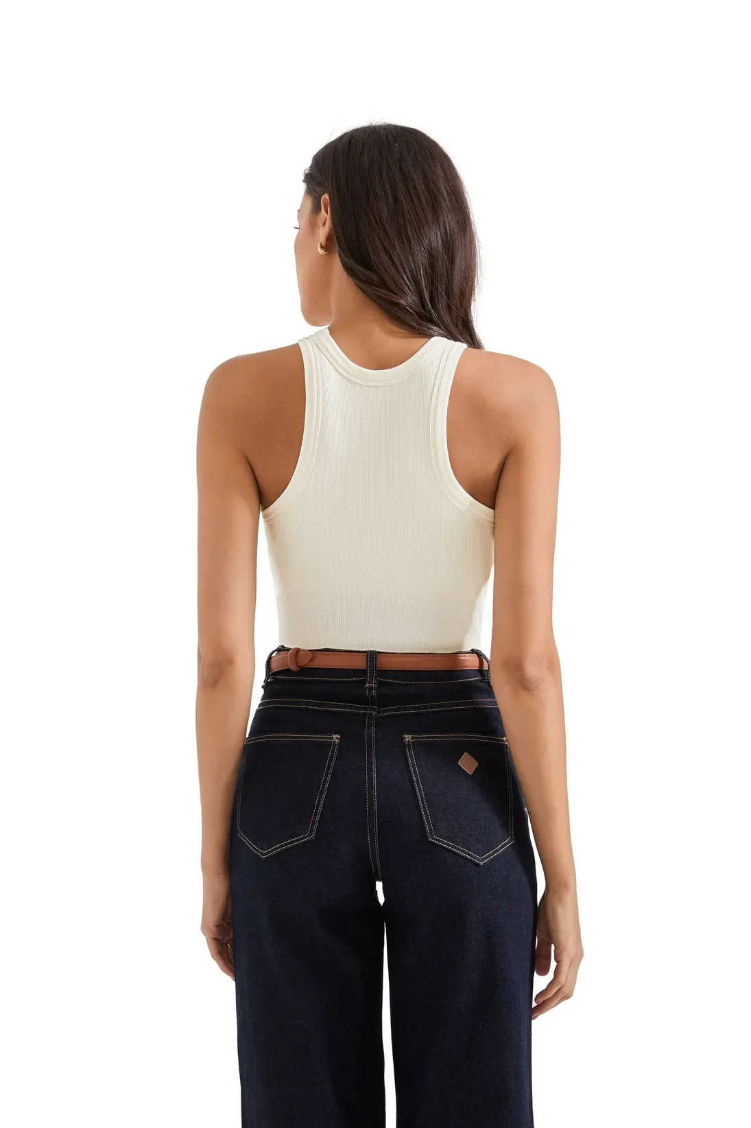 Cotton Ribbed Crew Neck Tank Top - Image 35
