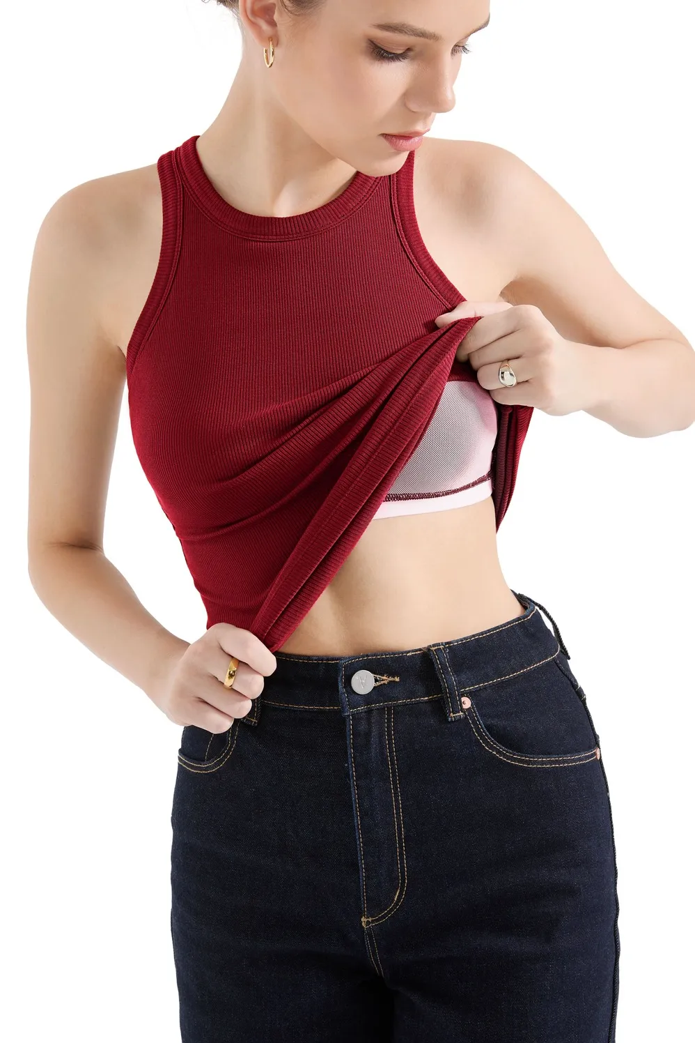 Cotton Ribbed Crew Neck Tank Top - Image 38