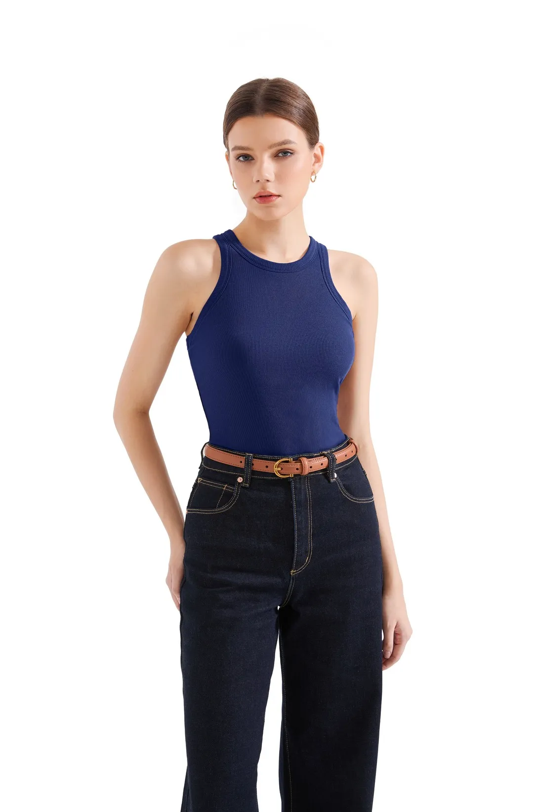 Cotton Ribbed Crew Neck Tank Top - Image 47