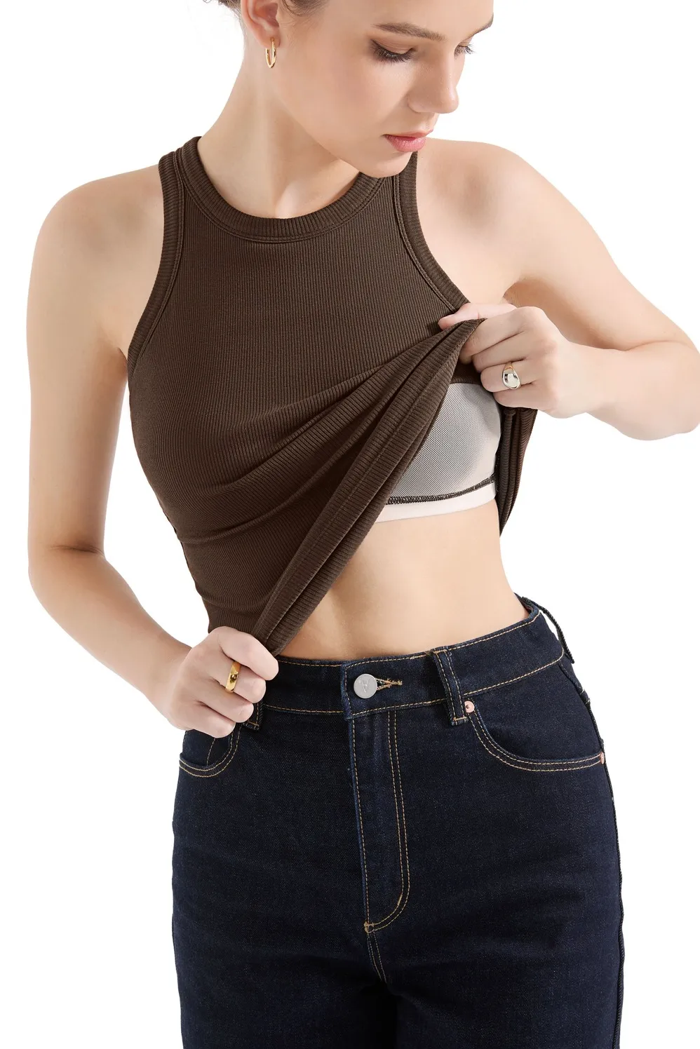 Cotton Ribbed Crew Neck Tank Top - Image 51