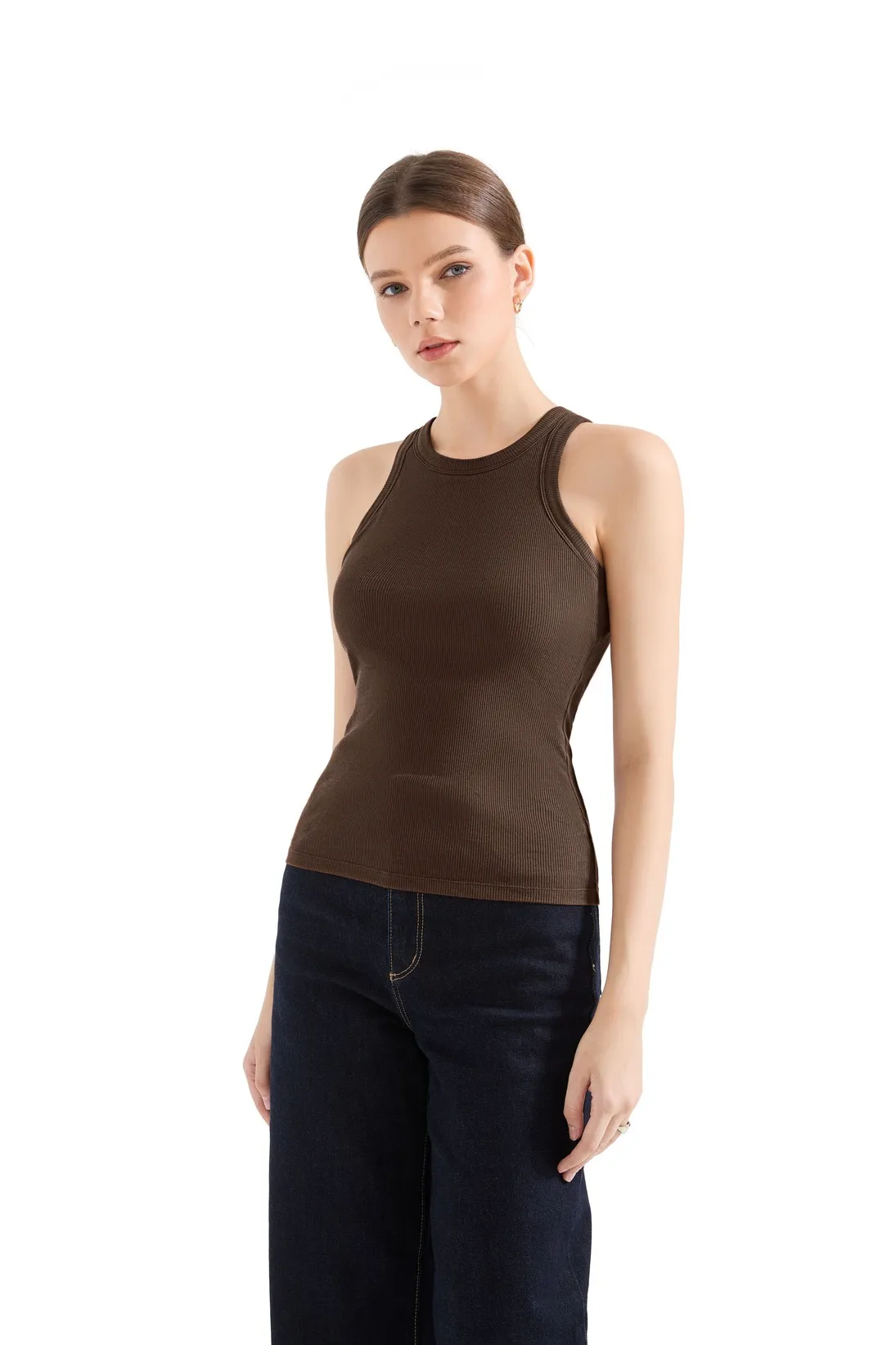Cotton Ribbed Crew Neck Tank Top - Image 52