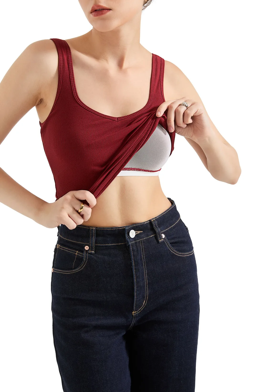 Cotton Ribbed Heart Neck Tank Top - Image 29