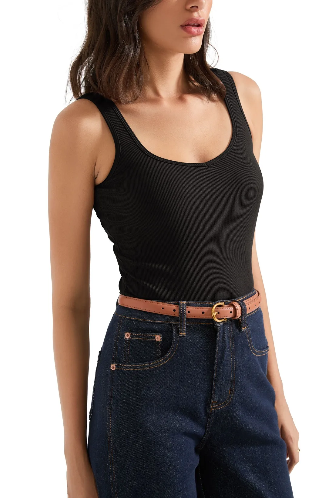 Cotton Ribbed Heart Neck Tank Top - Image 3