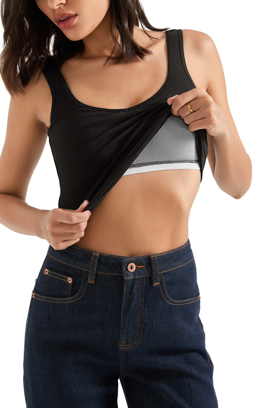 Cotton Ribbed Heart Neck Tank Top - Image 4