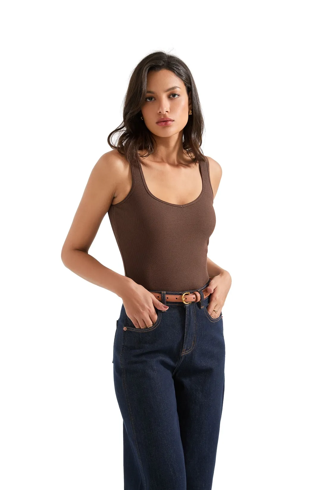 Cotton Ribbed Heart Neck Tank Top - Image 7