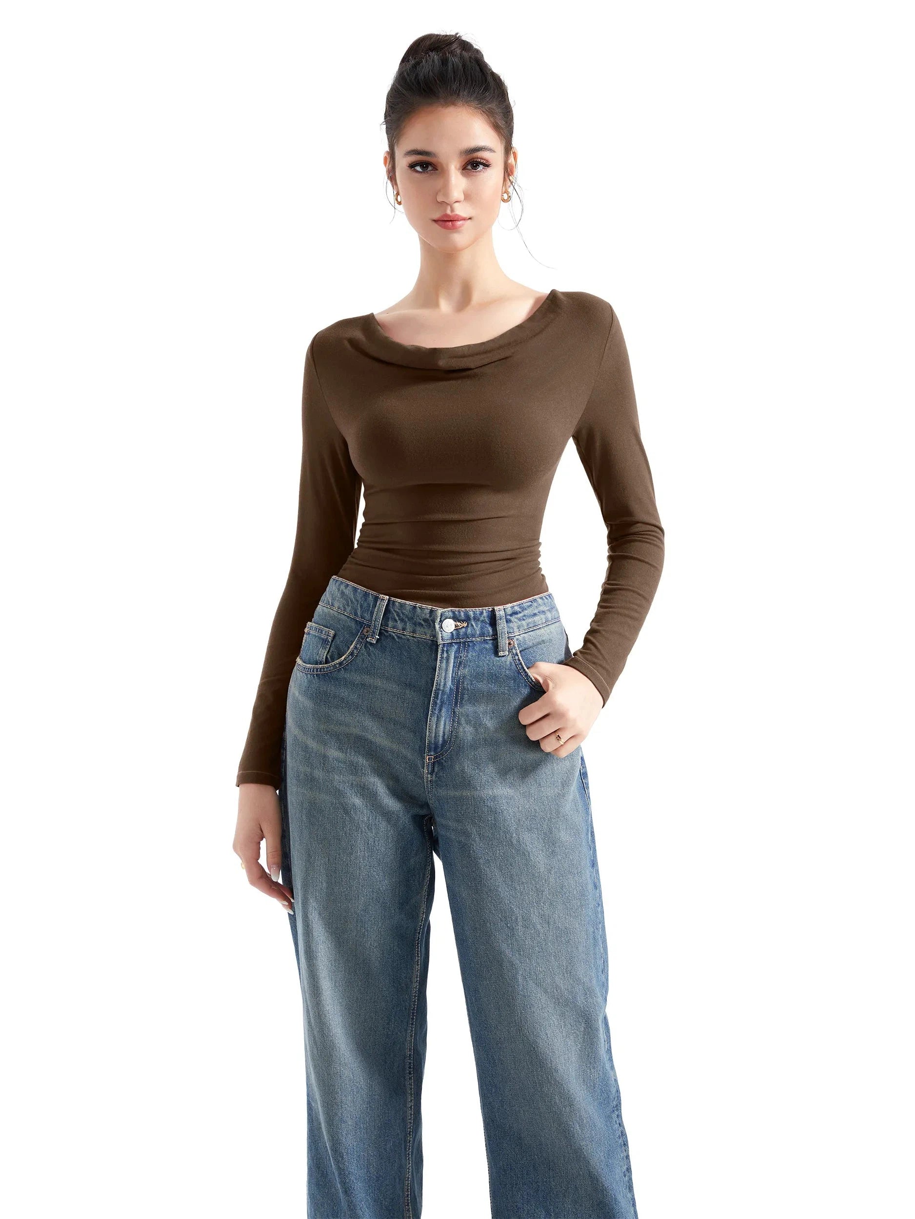 Off Shoulder Cowl Neck Shirt - Long Sleeve - Image 11