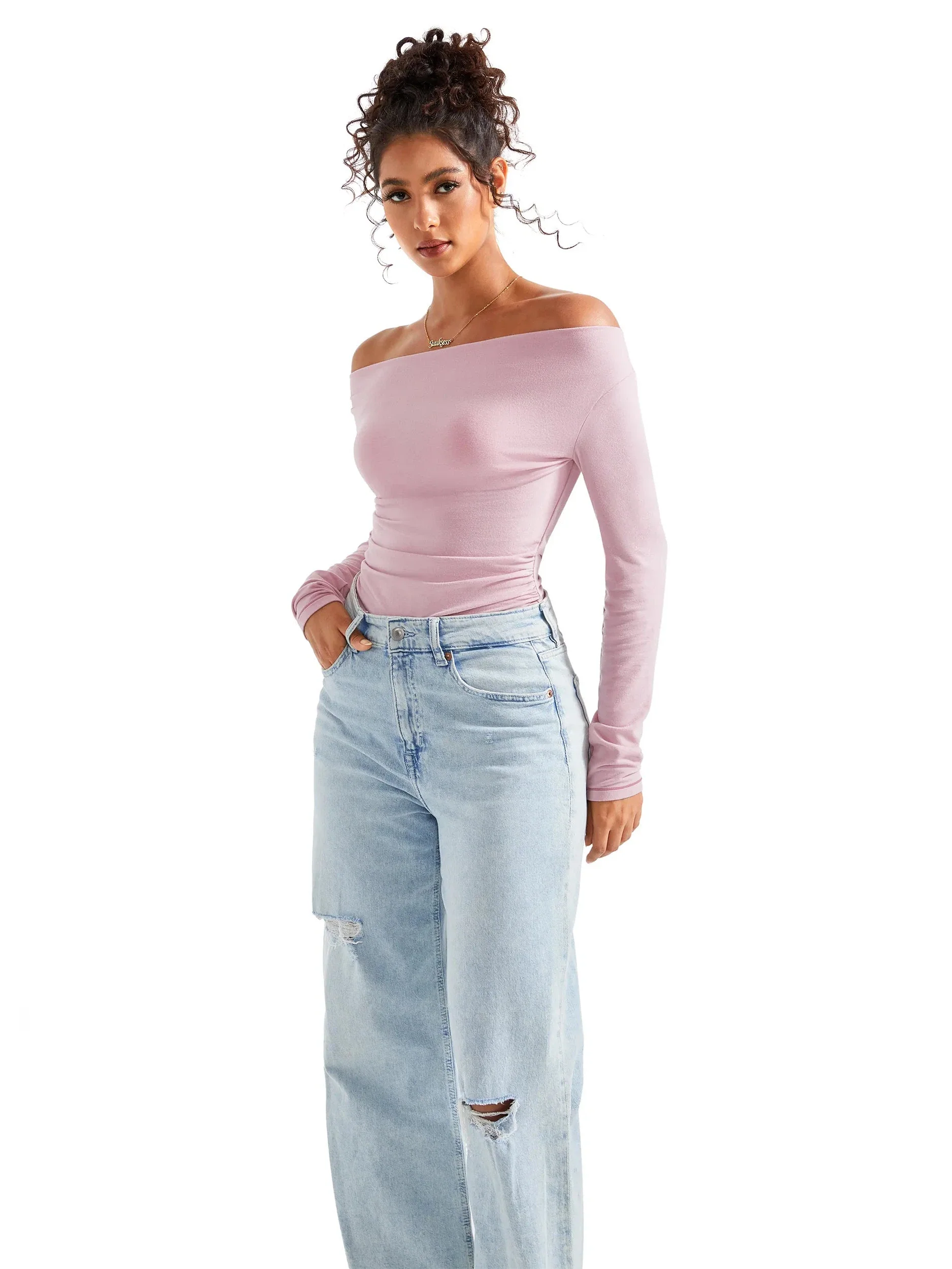 Off Shoulder Cowl Neck Shirt - Long Sleeve - Image 20