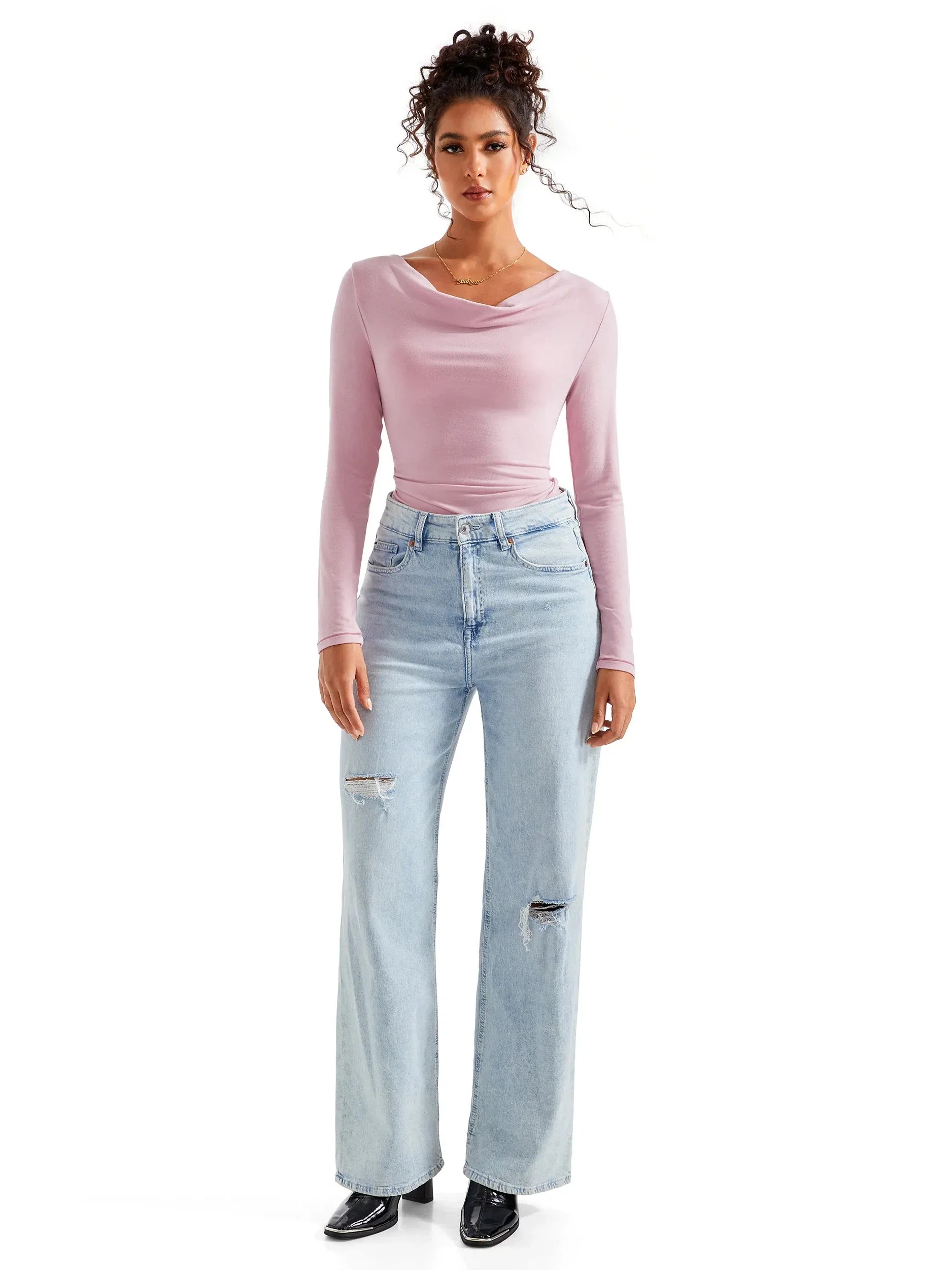 Off Shoulder Cowl Neck Shirt - Long Sleeve - Image 21