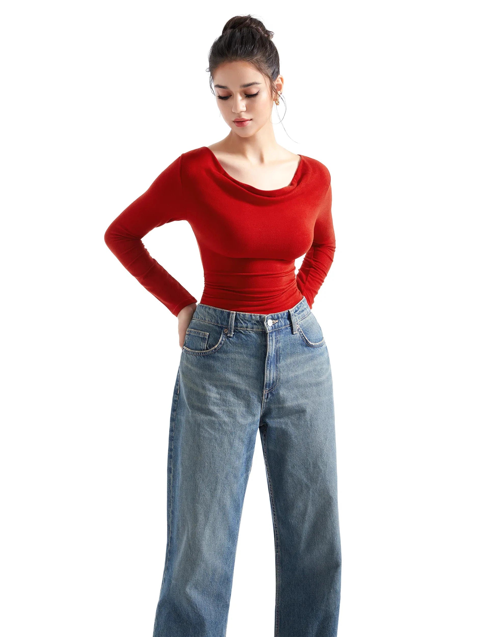 Off Shoulder Cowl Neck Shirt - Long Sleeve - Image 26