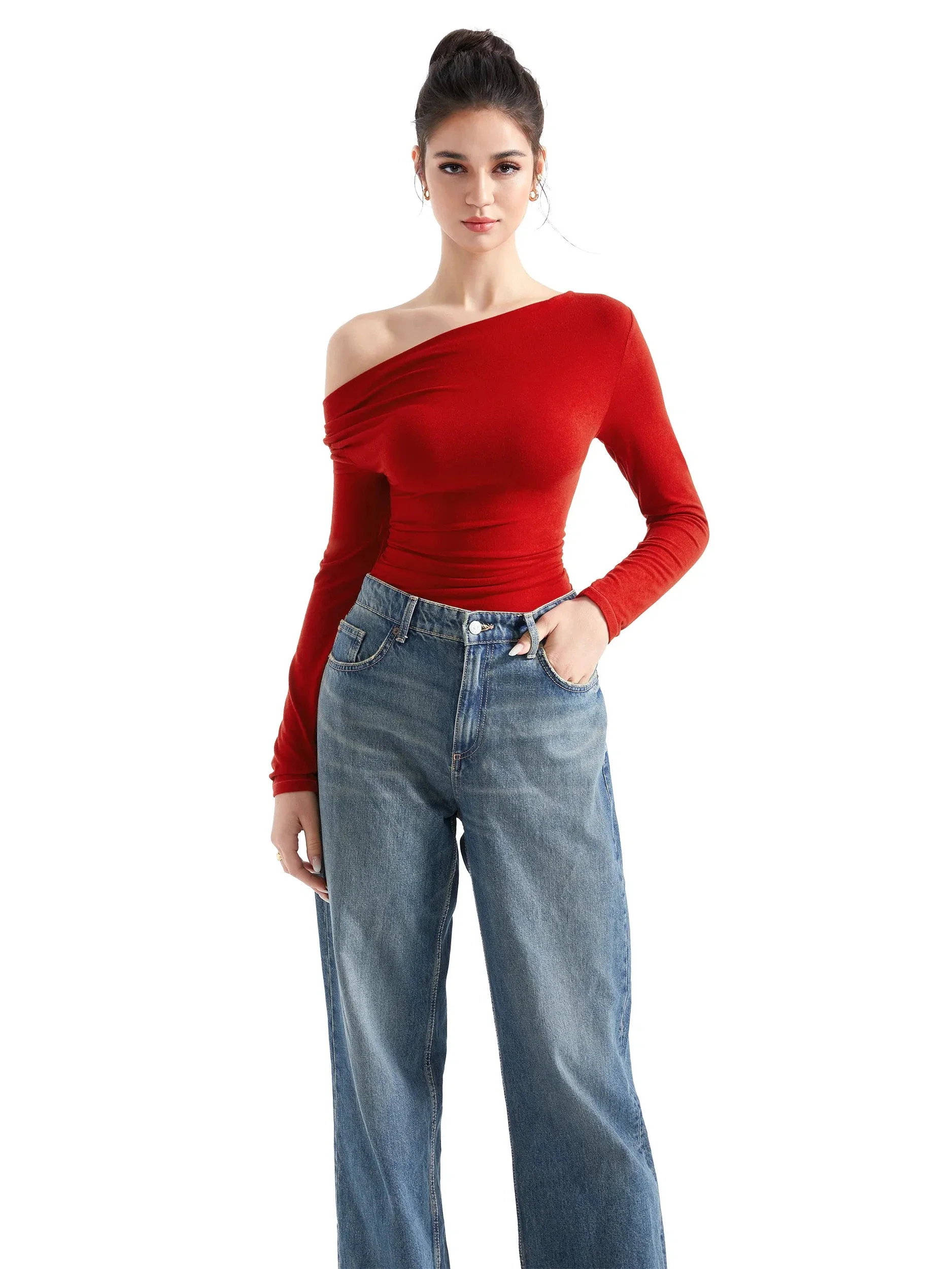 Off Shoulder Cowl Neck Shirt - Long Sleeve - Image 27