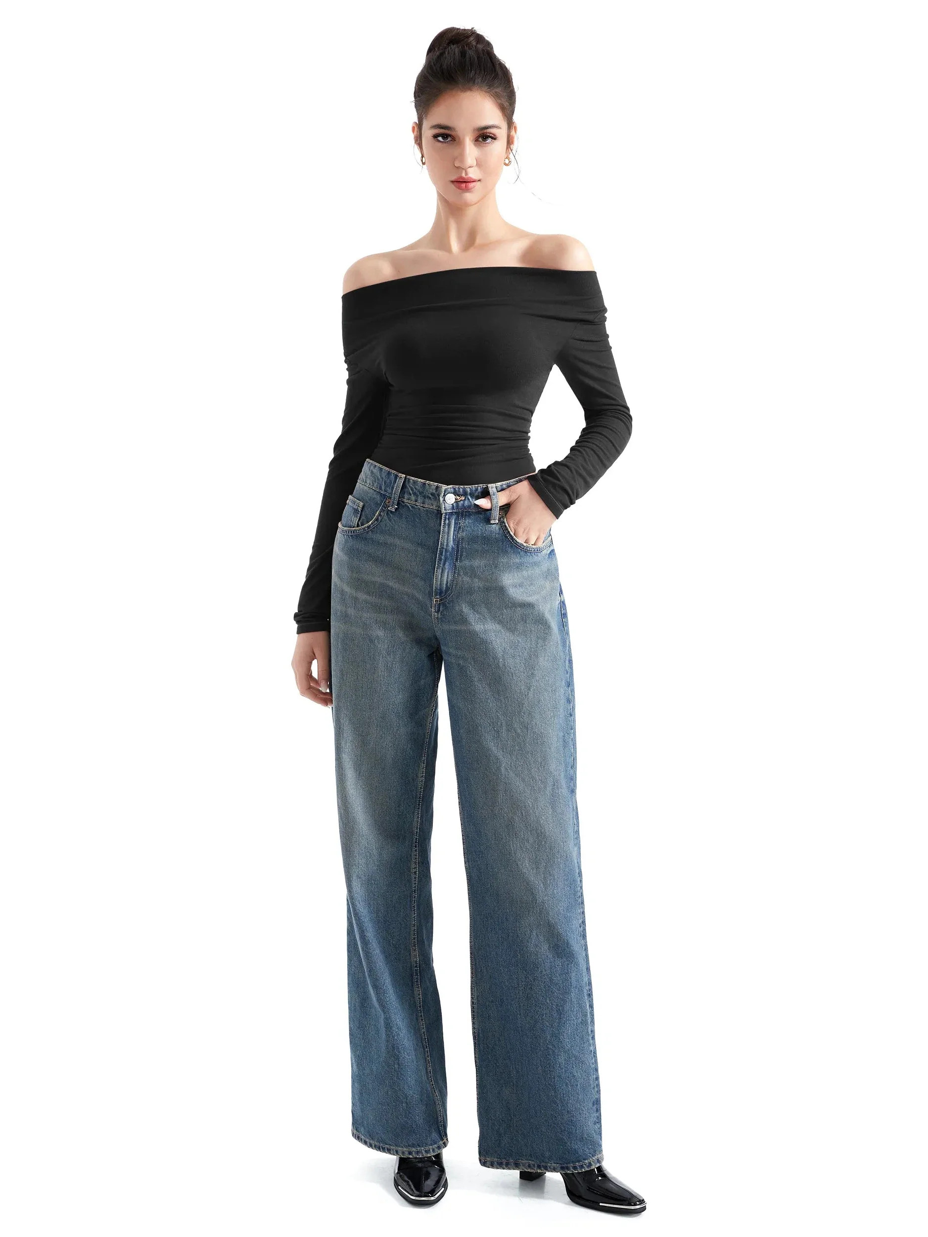 Off Shoulder Cowl Neck Shirt - Long Sleeve - Image 4