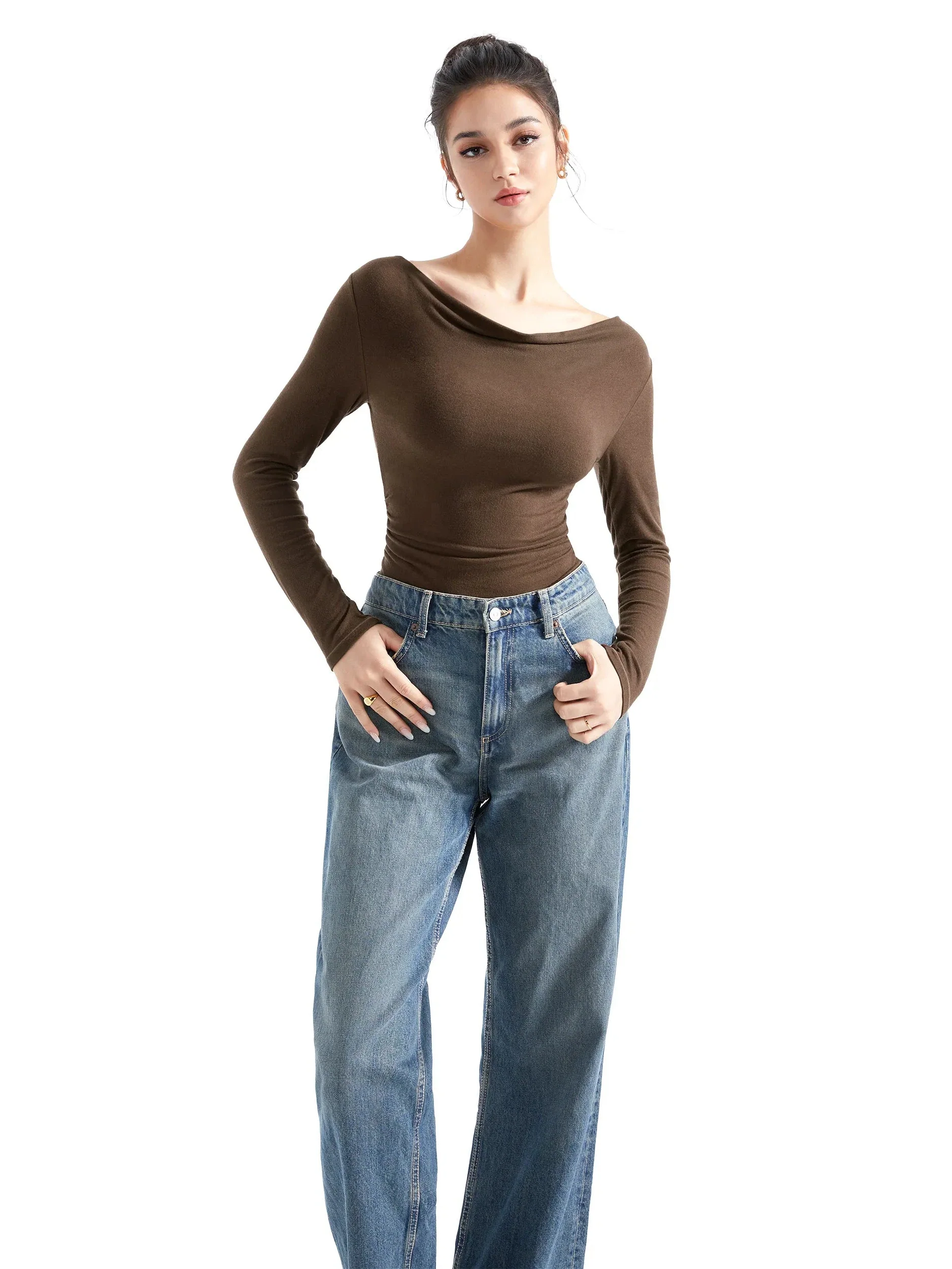 Off Shoulder Cowl Neck Shirt - Long Sleeve - Image 7