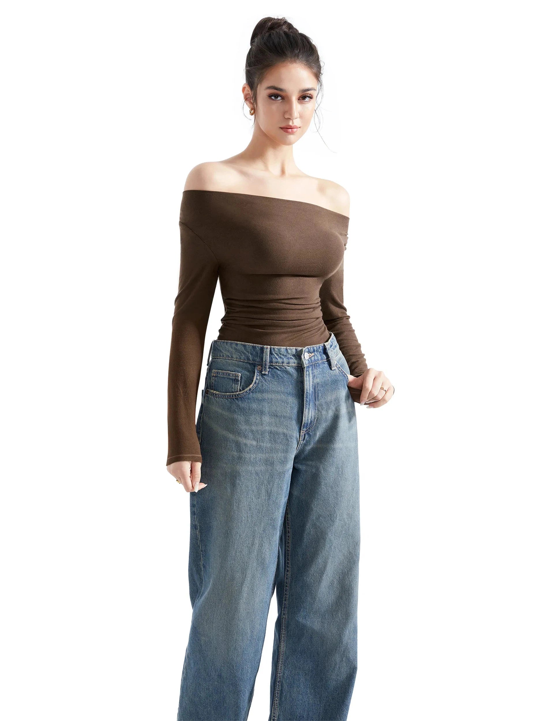 Off Shoulder Cowl Neck Shirt - Long Sleeve - Image 9