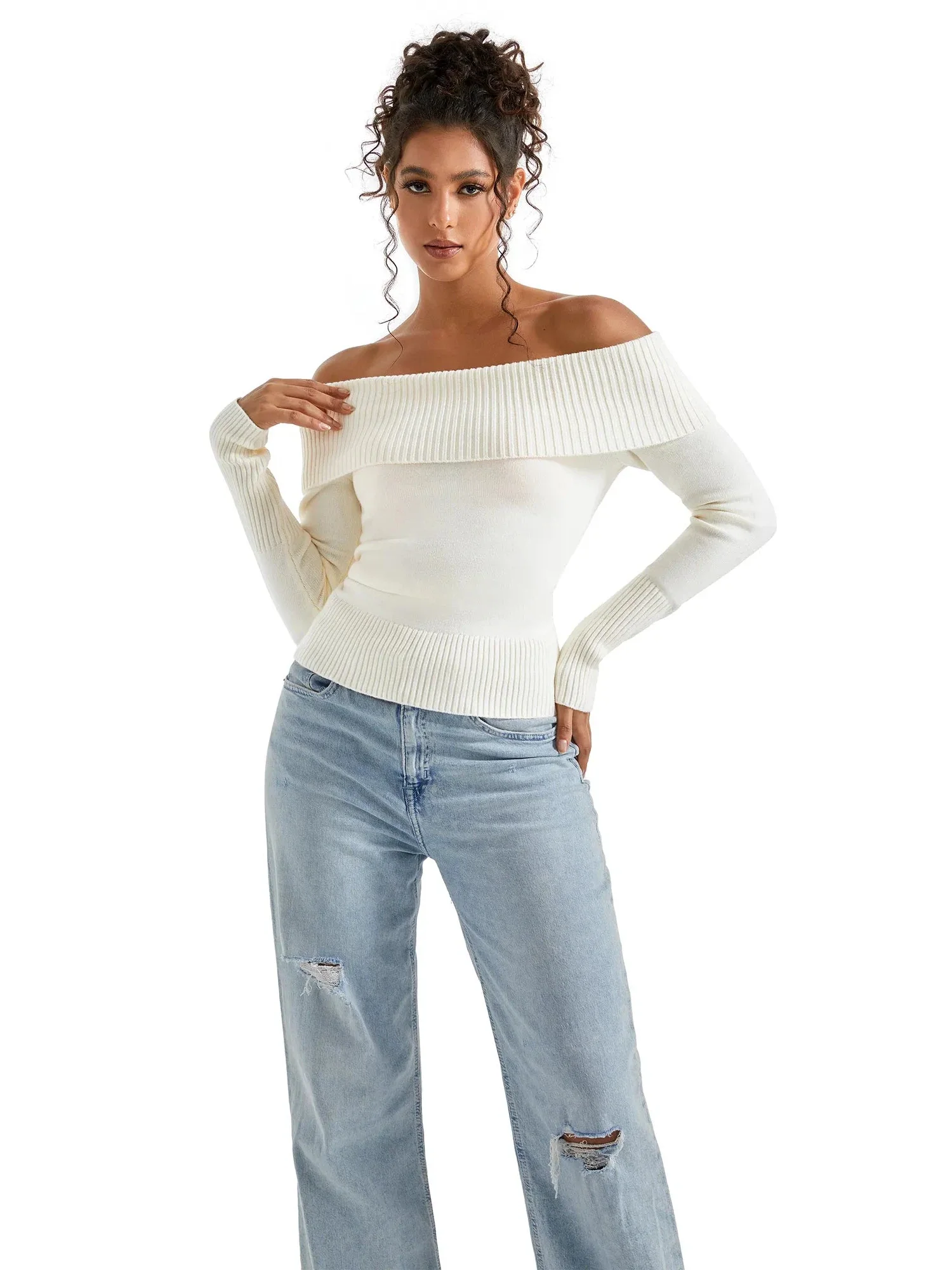 Ribbed Off Shoulder Shirt - Long Sleeve - Image 10