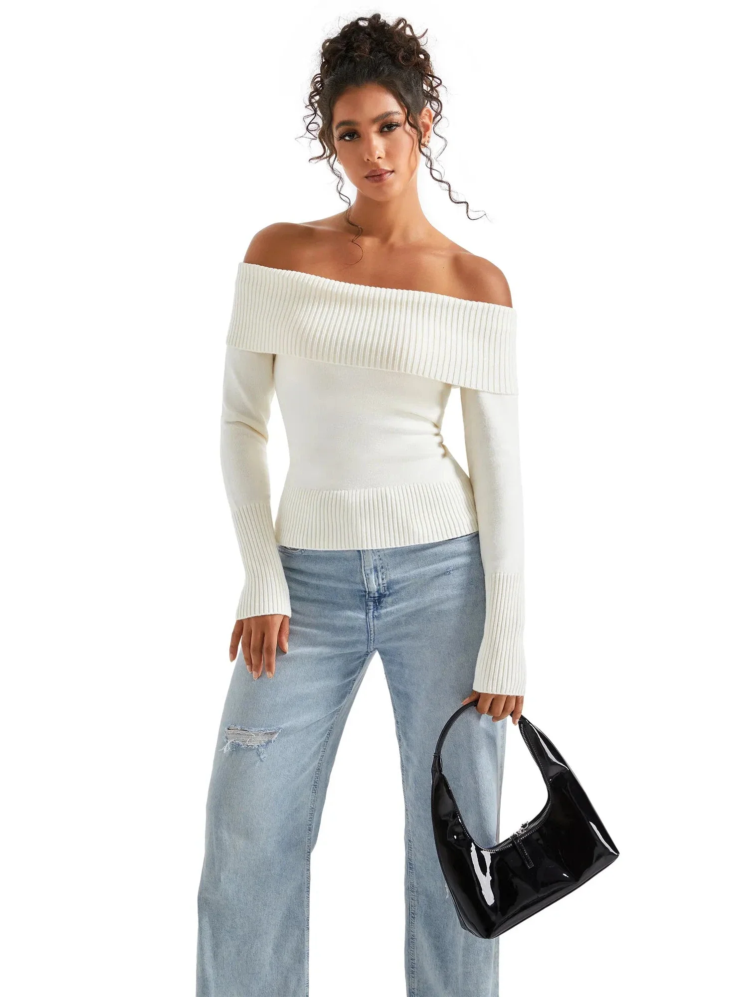 Ribbed Off Shoulder Shirt - Long Sleeve - Image 11