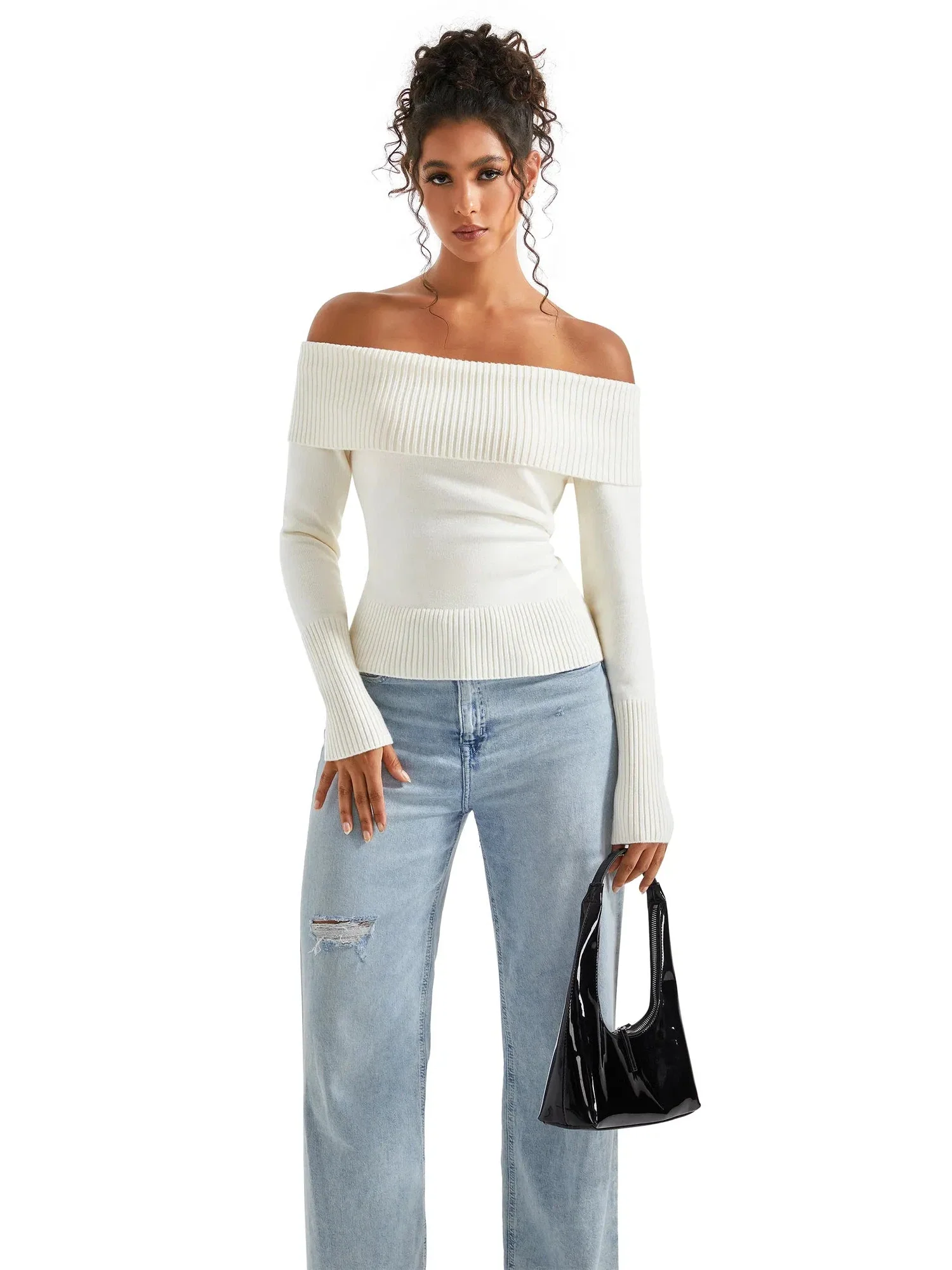 Ribbed Off Shoulder Shirt - Long Sleeve - Image 12