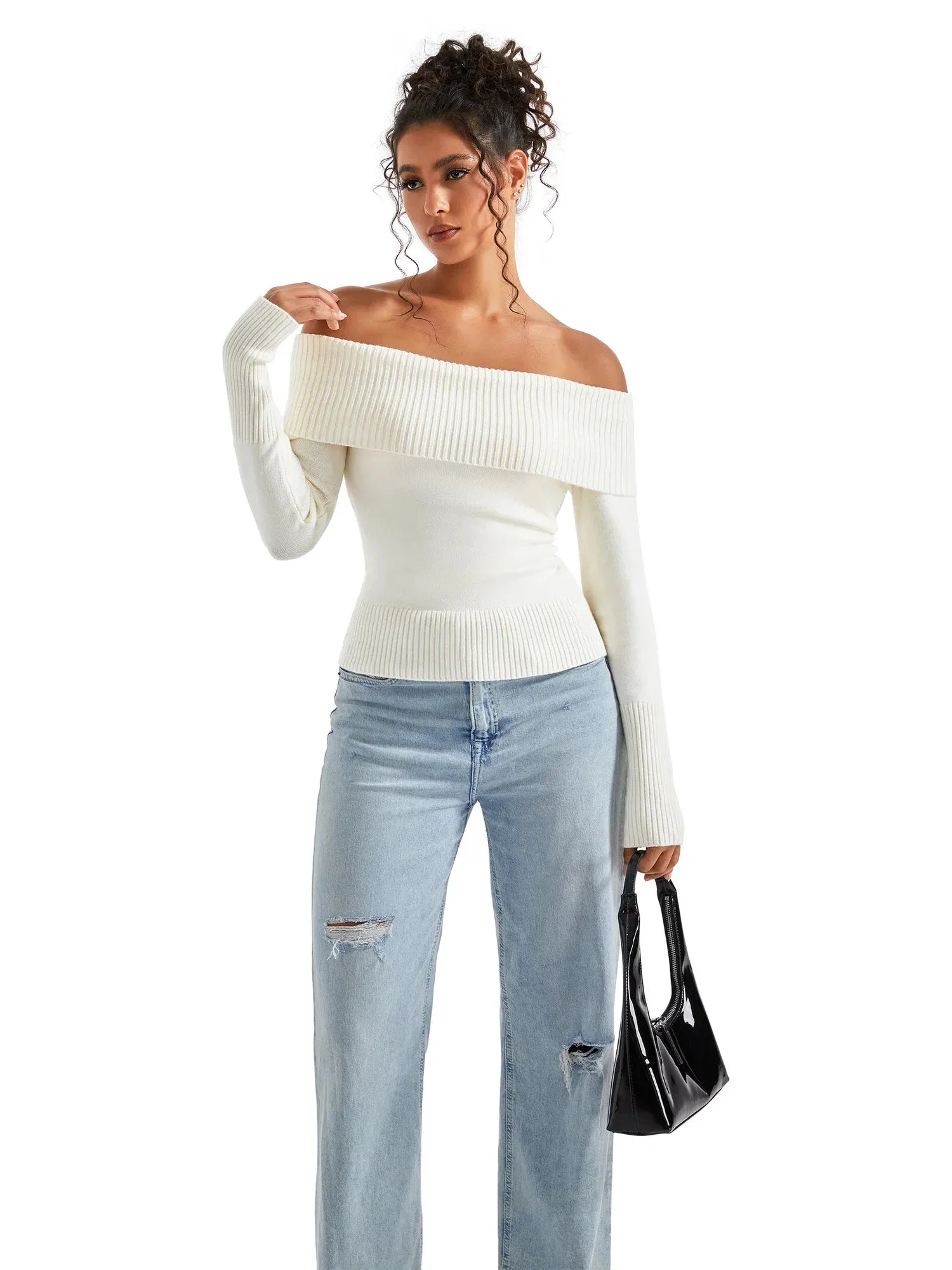 Ribbed Off Shoulder Shirt - Long Sleeve - Image 13