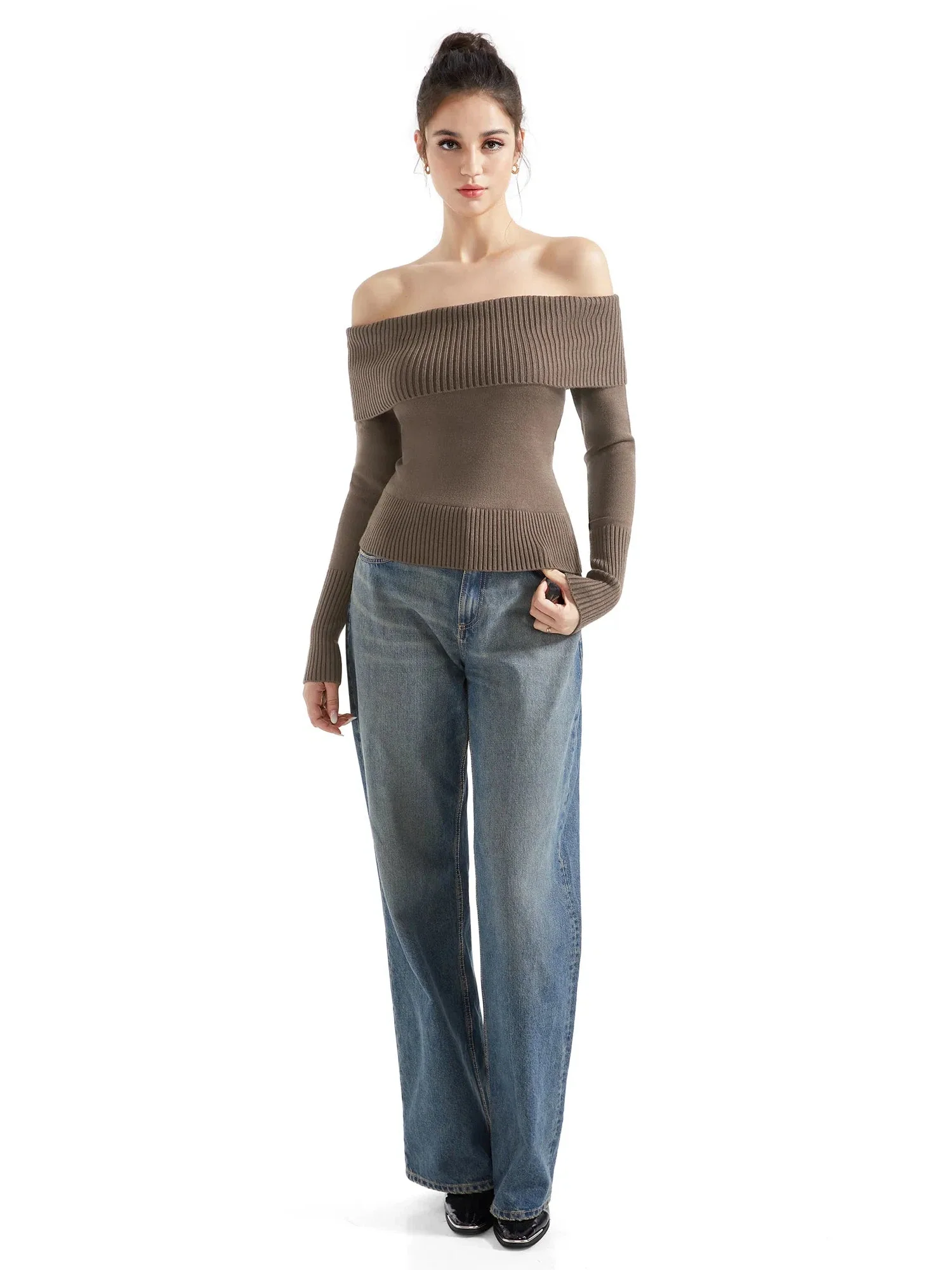 Ribbed Off Shoulder Shirt - Long Sleeve - Image 15