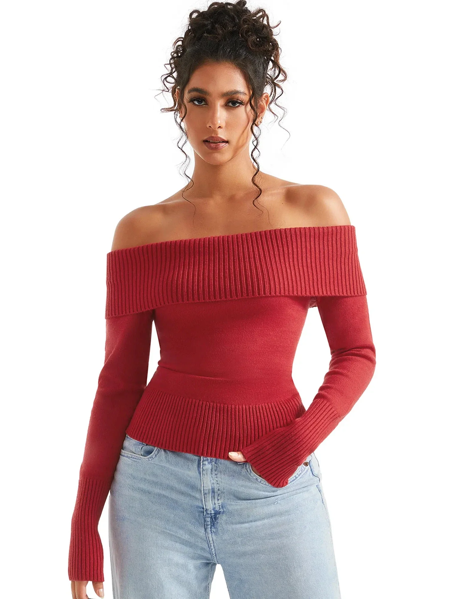 Ribbed Off Shoulder Shirt - Long Sleeve - Image 18