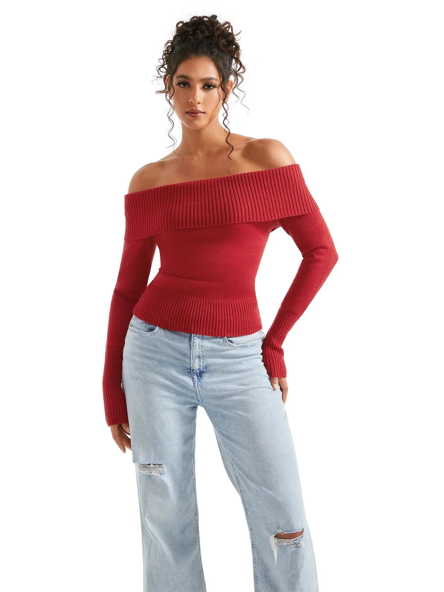 Ribbed Off Shoulder Shirt - Long Sleeve - Image 19