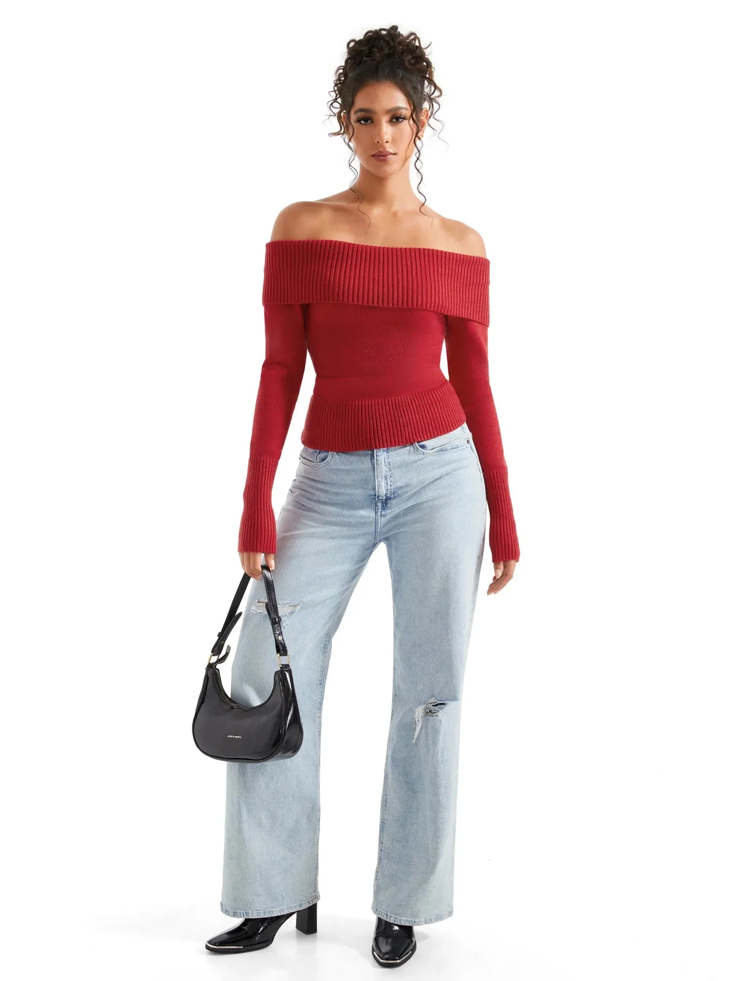Ribbed Off Shoulder Shirt - Long Sleeve - Image 20
