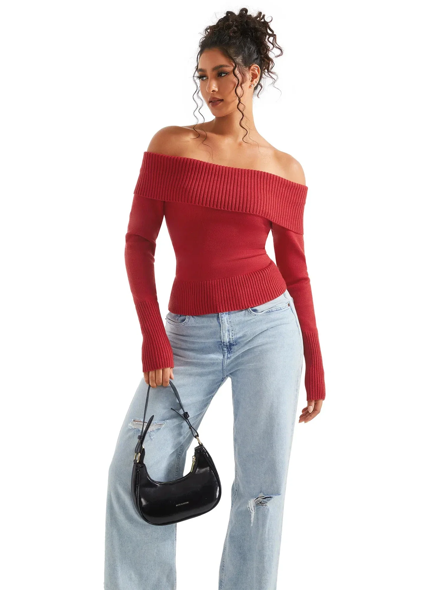 Ribbed Off Shoulder Shirt - Long Sleeve - Image 21