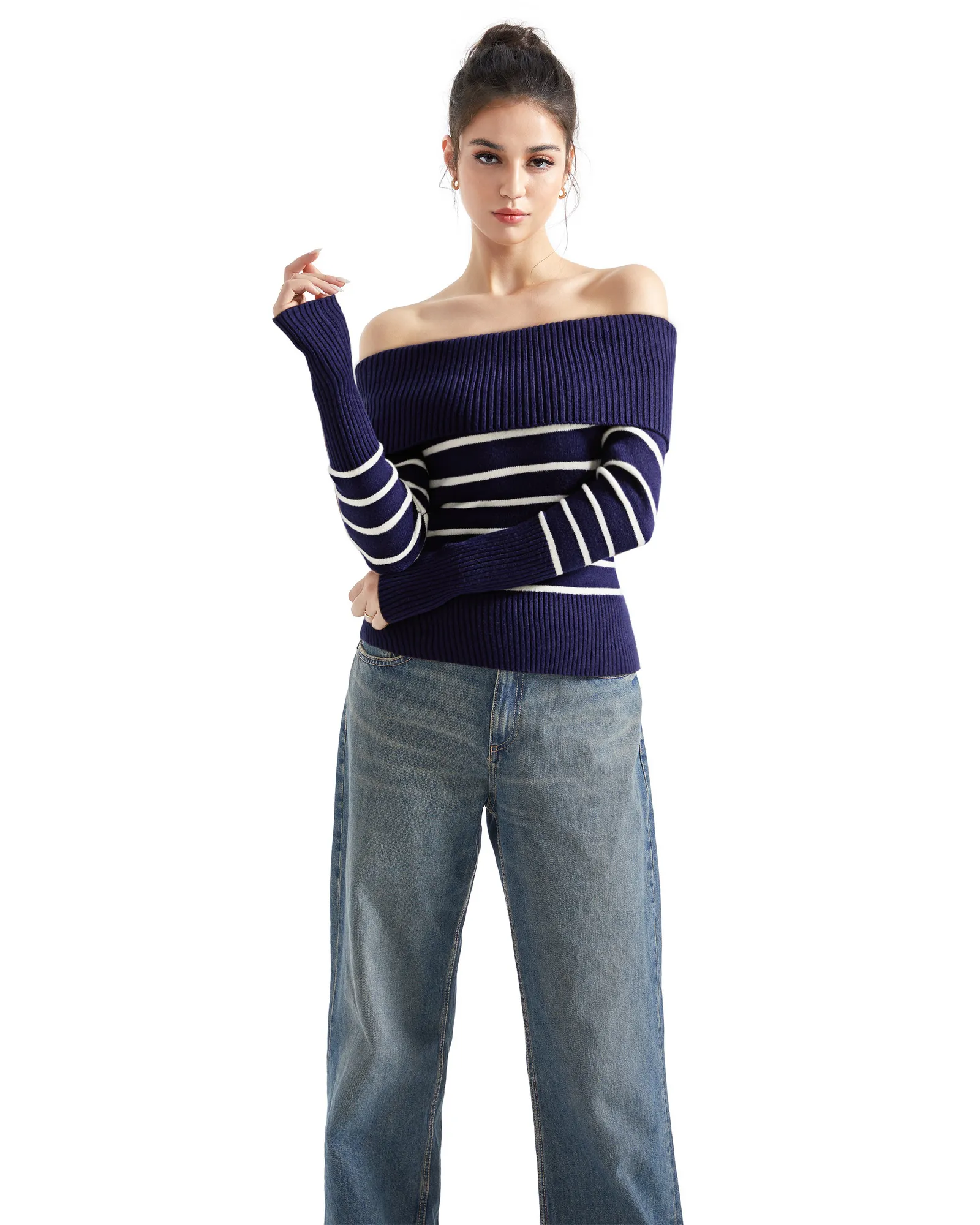 Ribbed Off Shoulder Shirt - Long Sleeve - Image 23