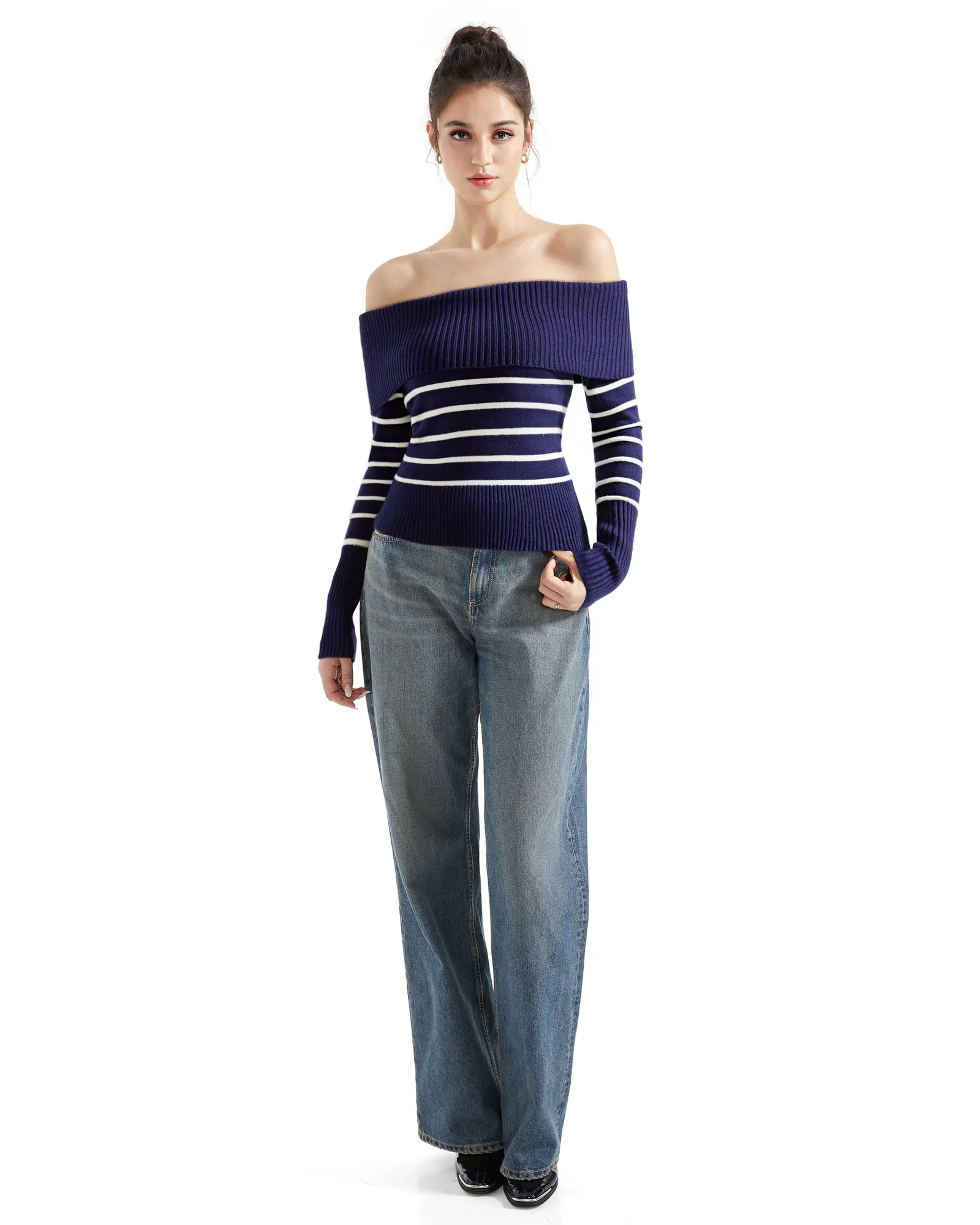 Ribbed Off Shoulder Shirt - Long Sleeve - Image 25