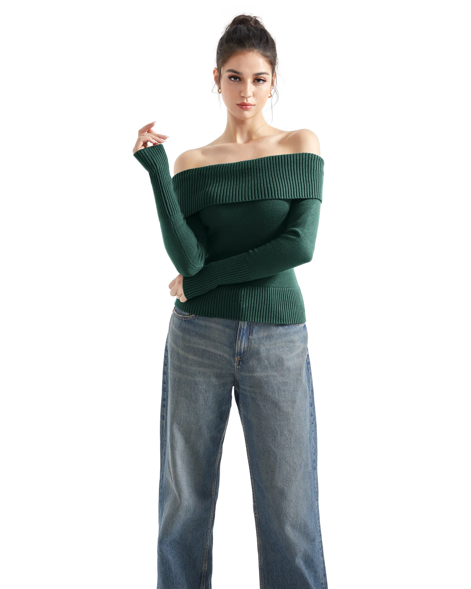 Ribbed Off Shoulder Shirt - Long Sleeve - Image 29